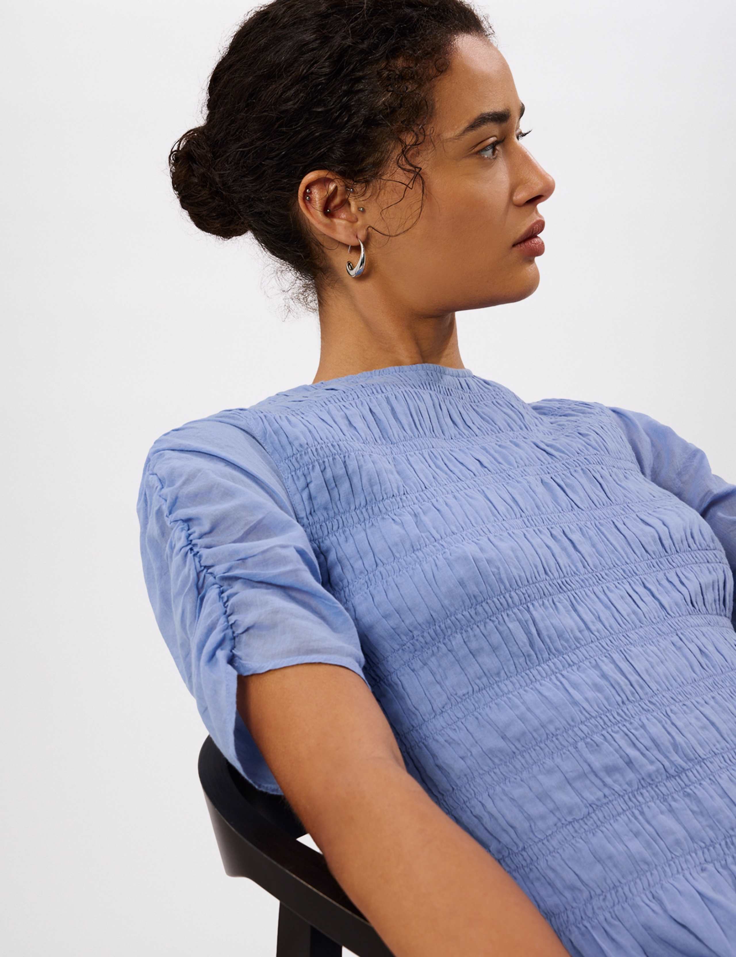 Pure Cotton Smocked Ruched Midi Dress 5 of 6