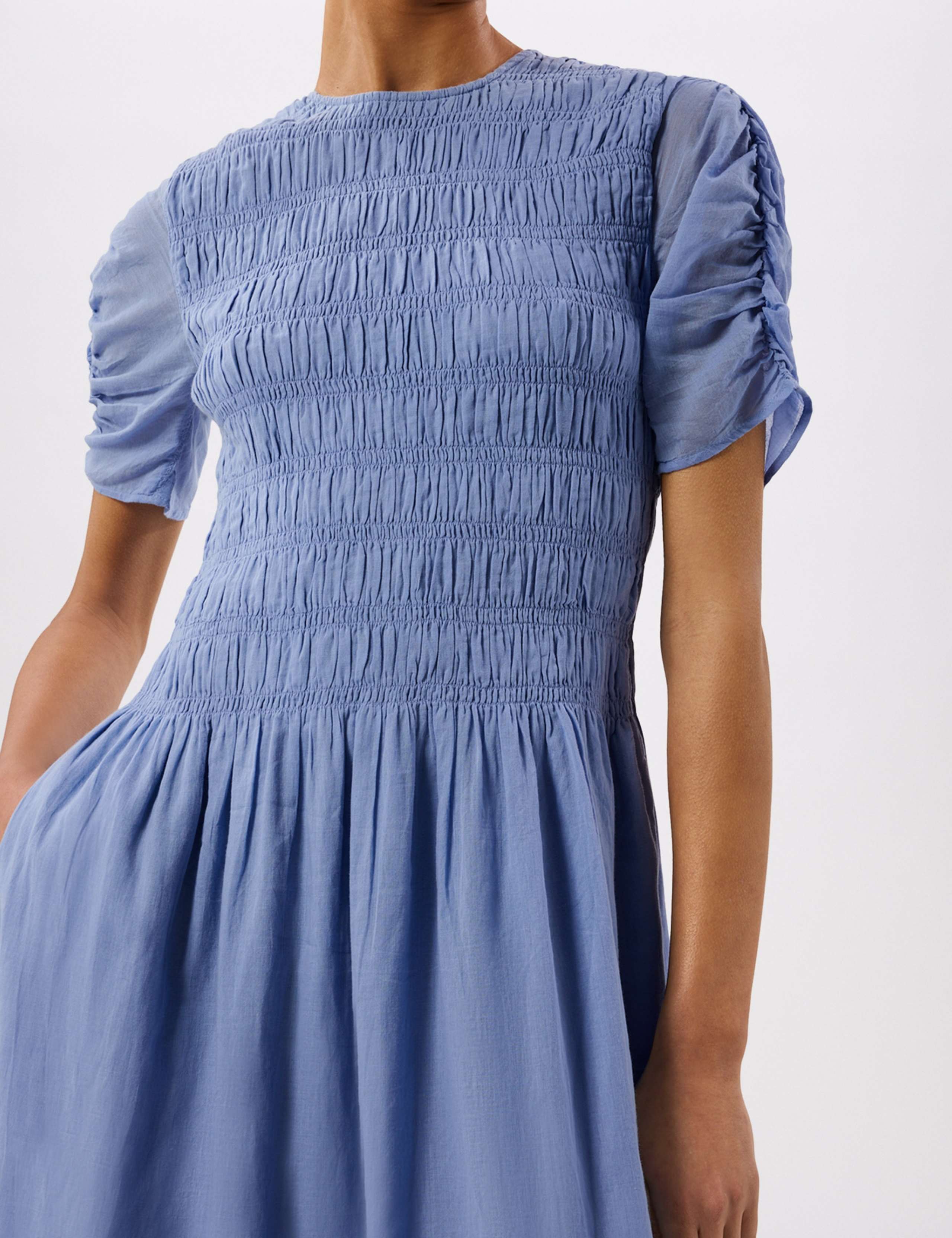 Pure Cotton Smocked Ruched Midi Dress 6 of 6