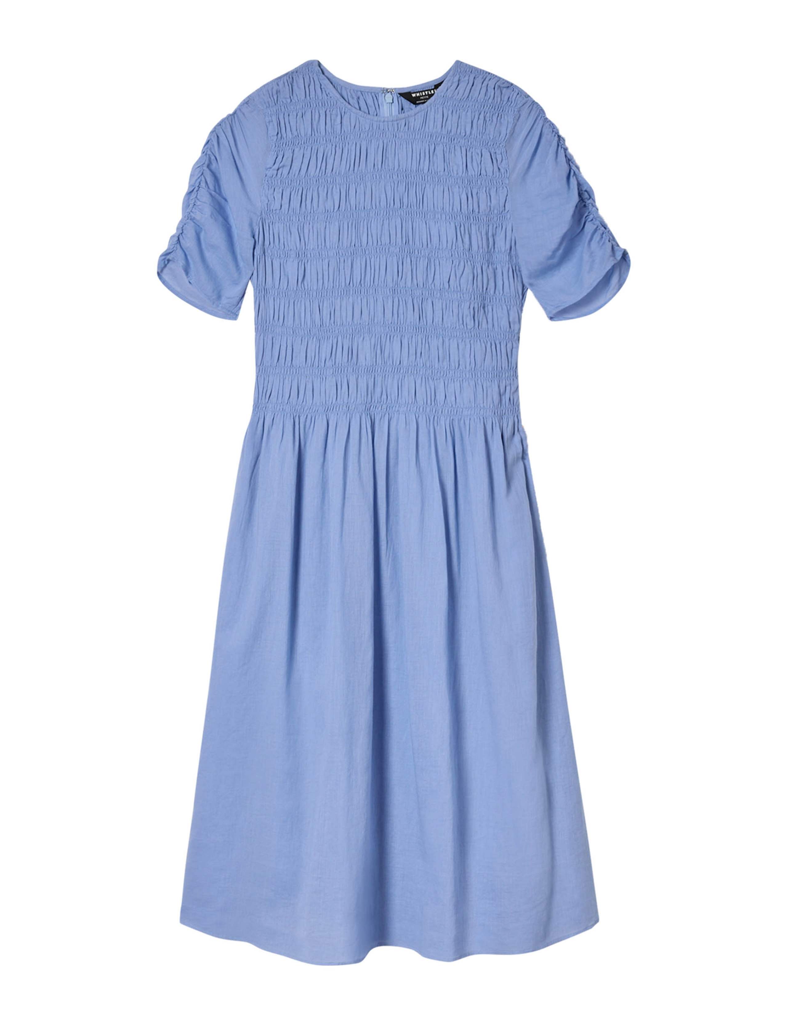 Pure Cotton Smocked Ruched Midi Dress 2 of 6