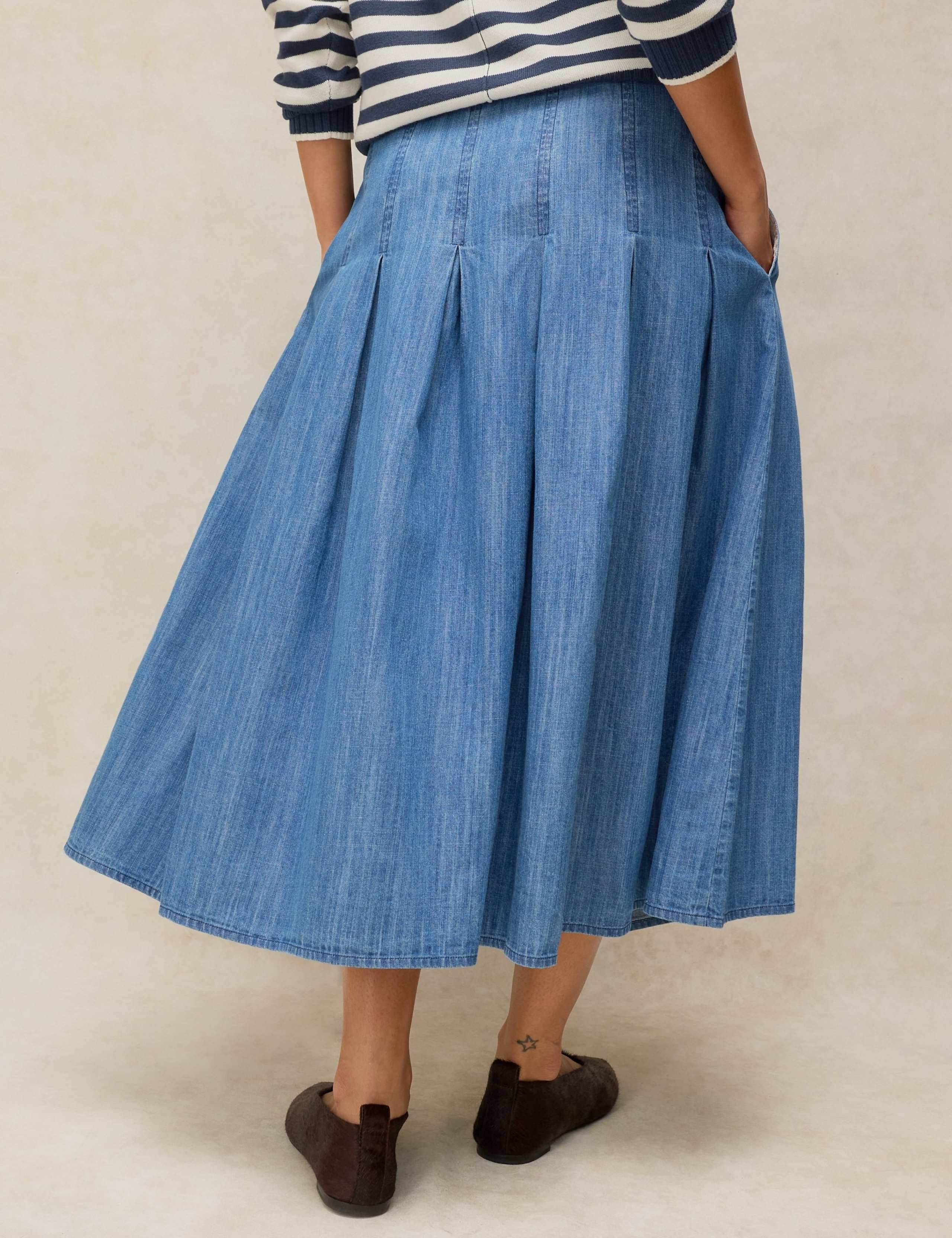 Pure Cotton Denim Midaxi A-Line Skirt 3 of 6