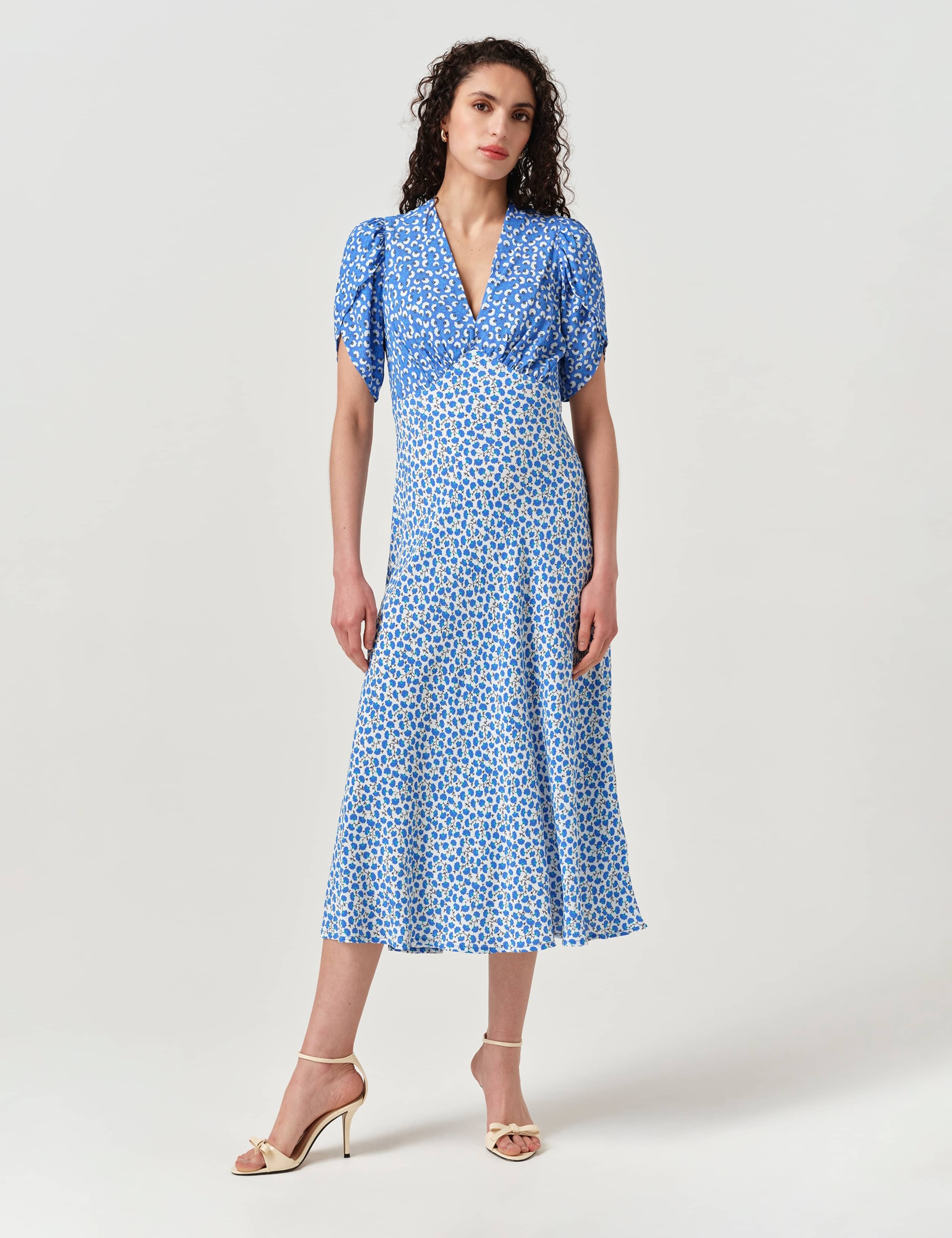 Crepe Floral V-Neck Midi Dress 1 of 7