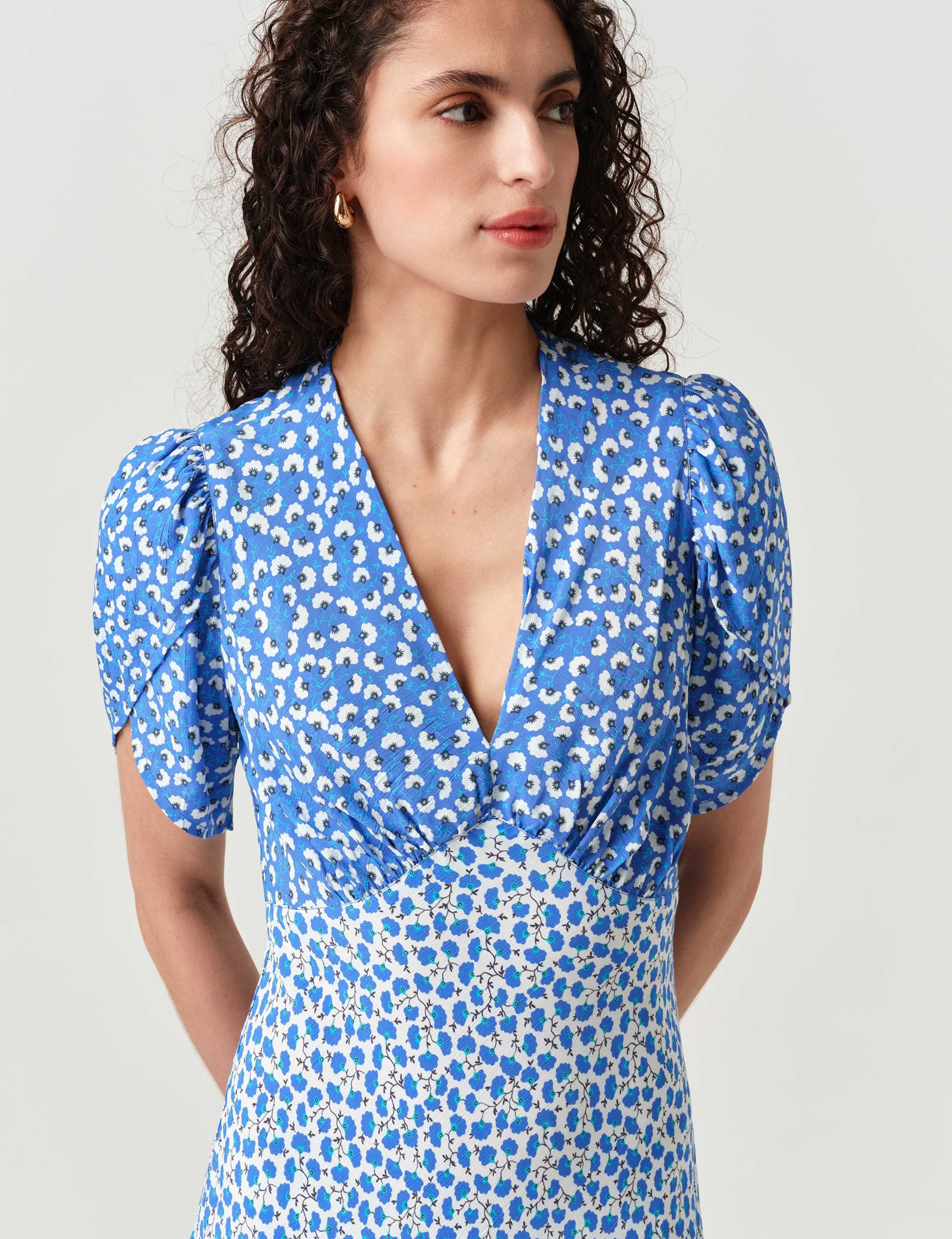 Crepe Floral V-Neck Midi Dress 2 of 7