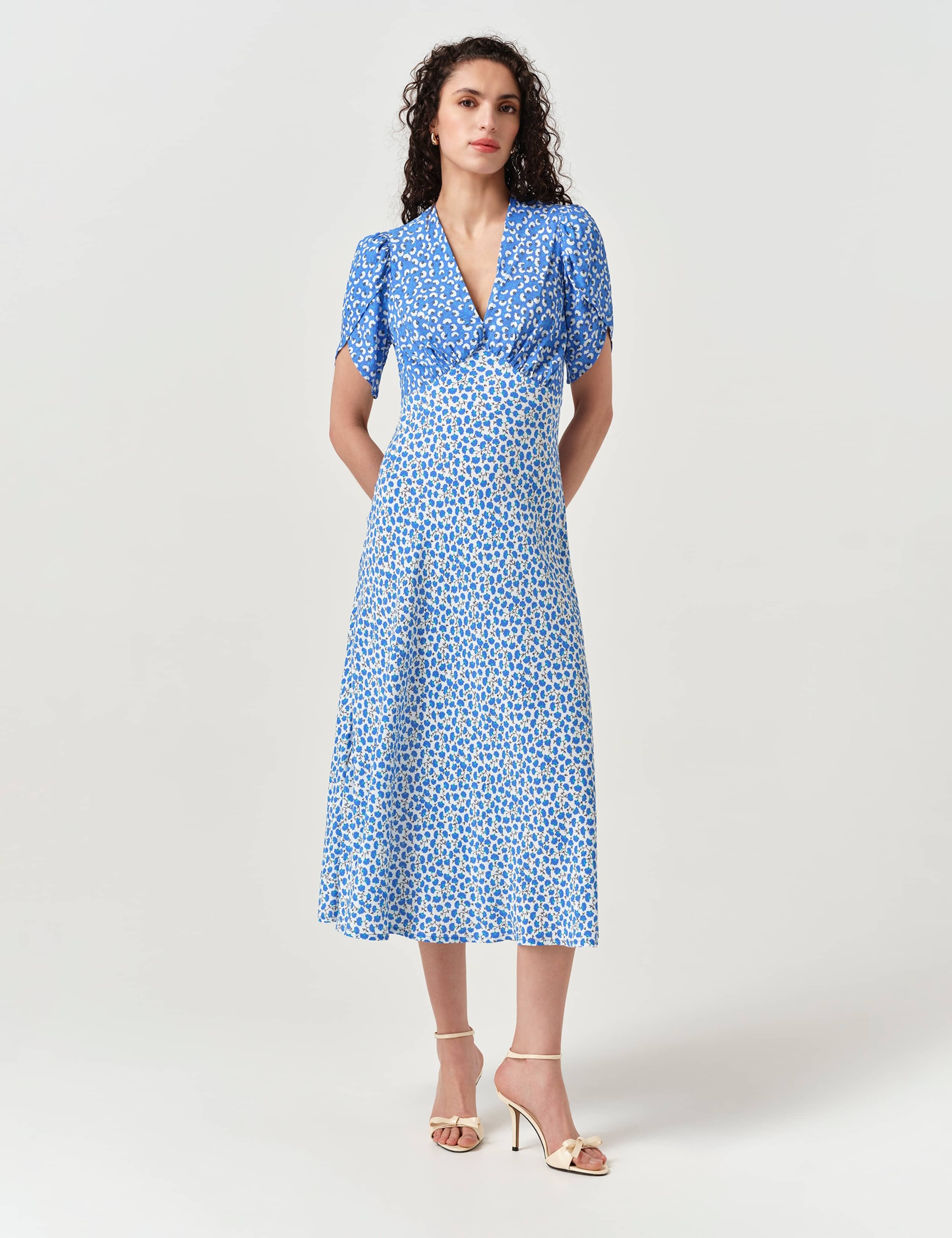 Crepe Floral V-Neck Midi Dress 3 of 7