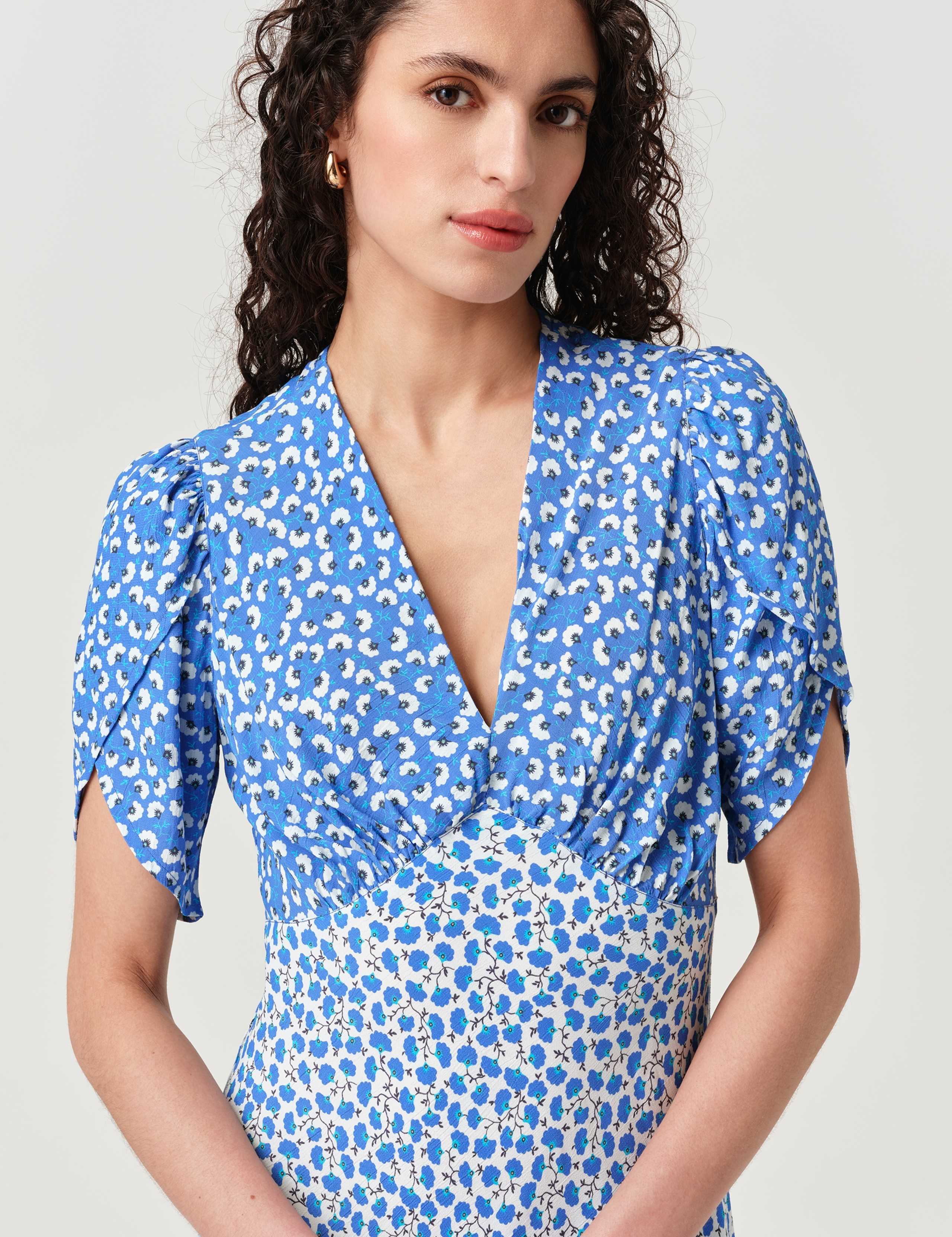 Crepe Floral V-Neck Midi Dress 4 of 7