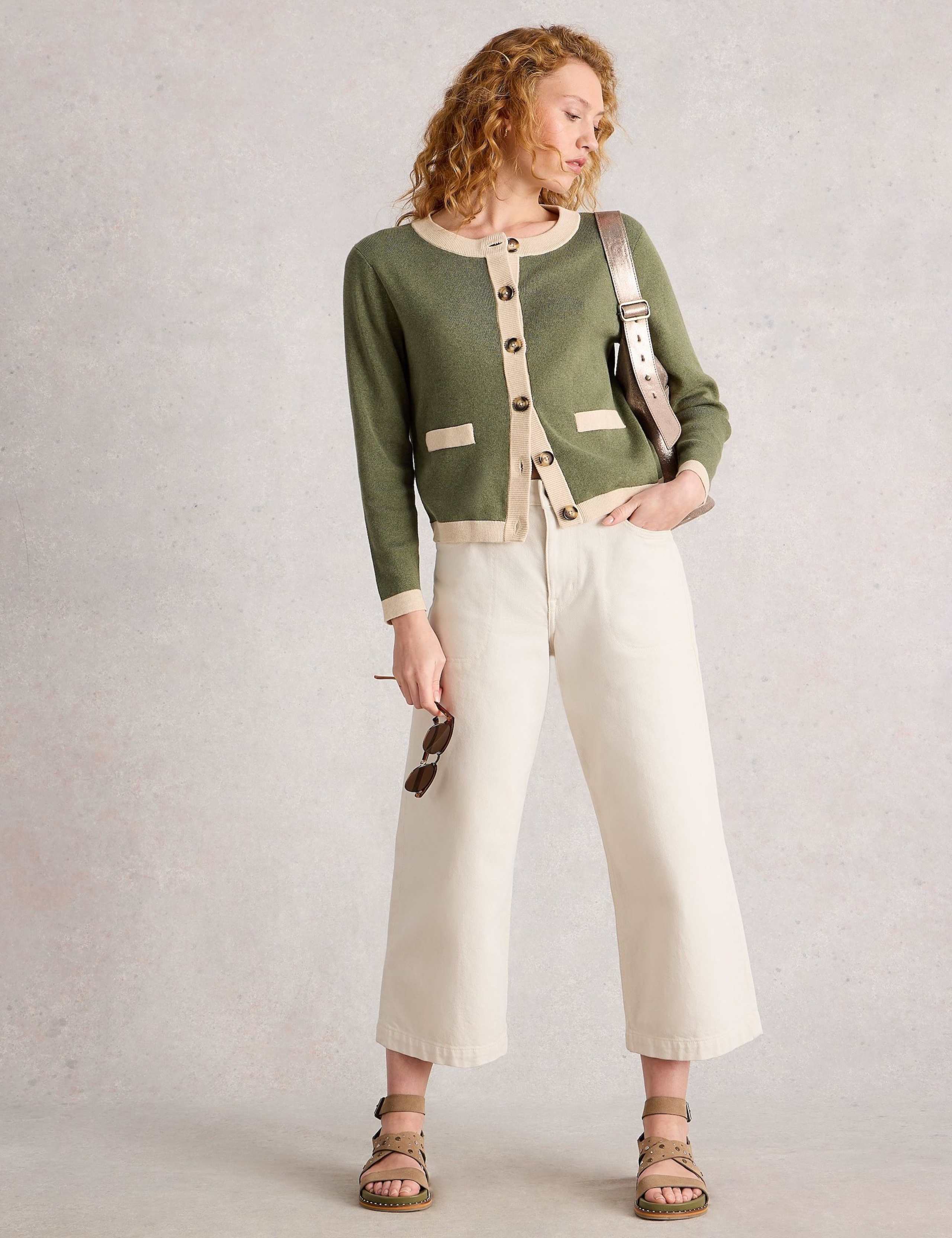 Pure Cotton Tipped Button Front Cardigan 3 of 6