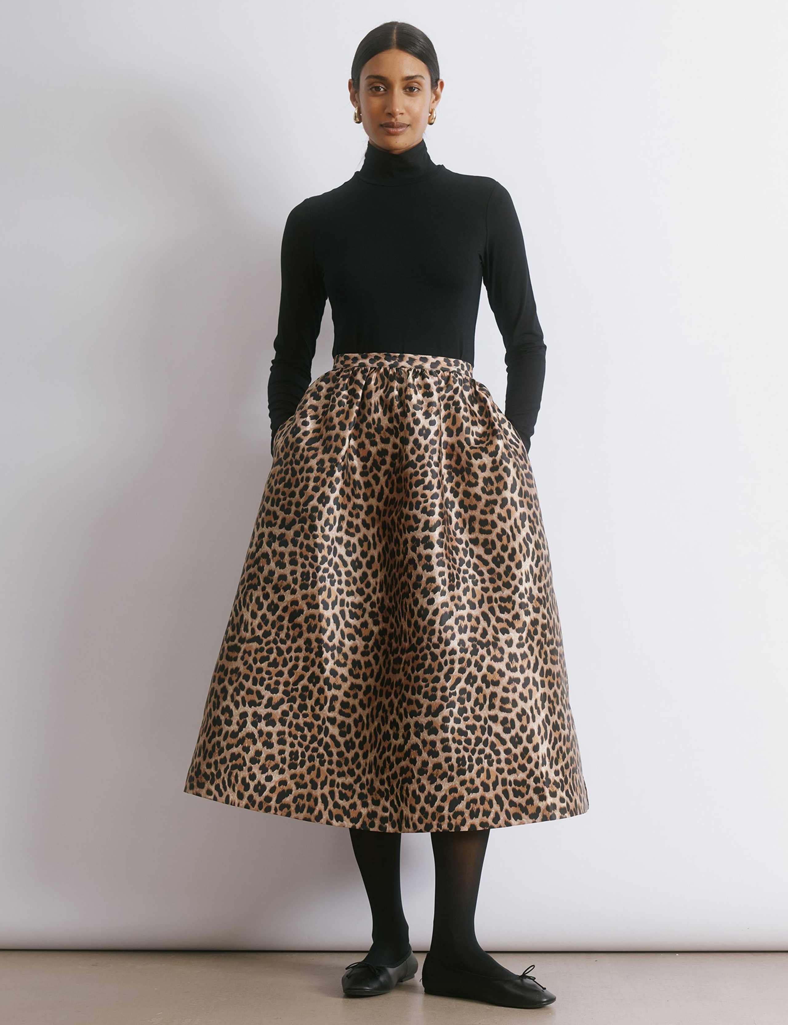 Taffeta Animal Print Midi A-Line Skirt 3 of 6