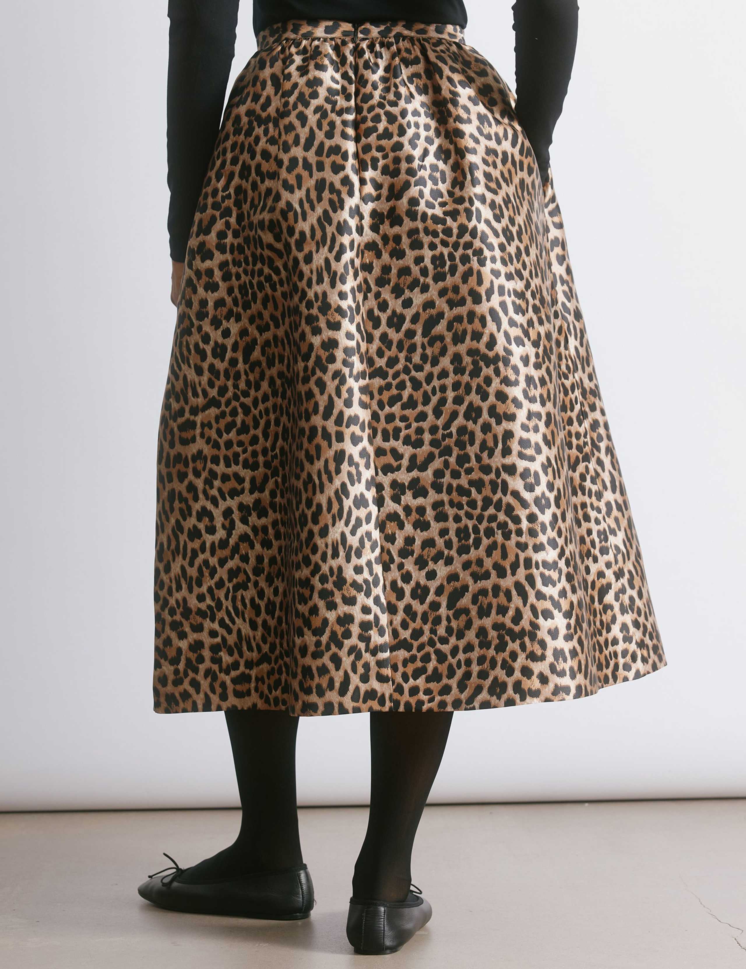 Taffeta Animal Print Midi A-Line Skirt 5 of 6