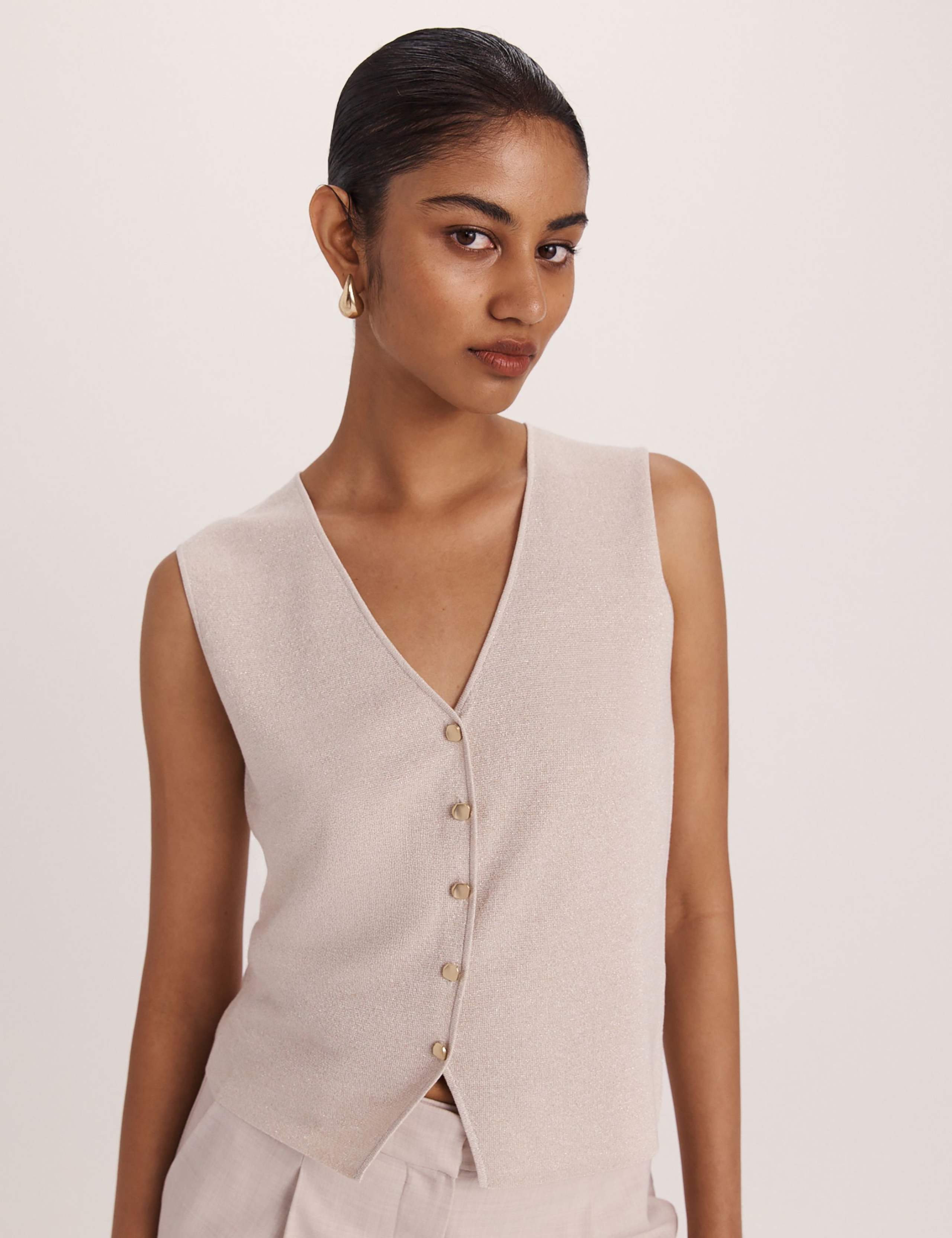 Sparkly V-Neck Button Through Knitted Vest 1 of 6