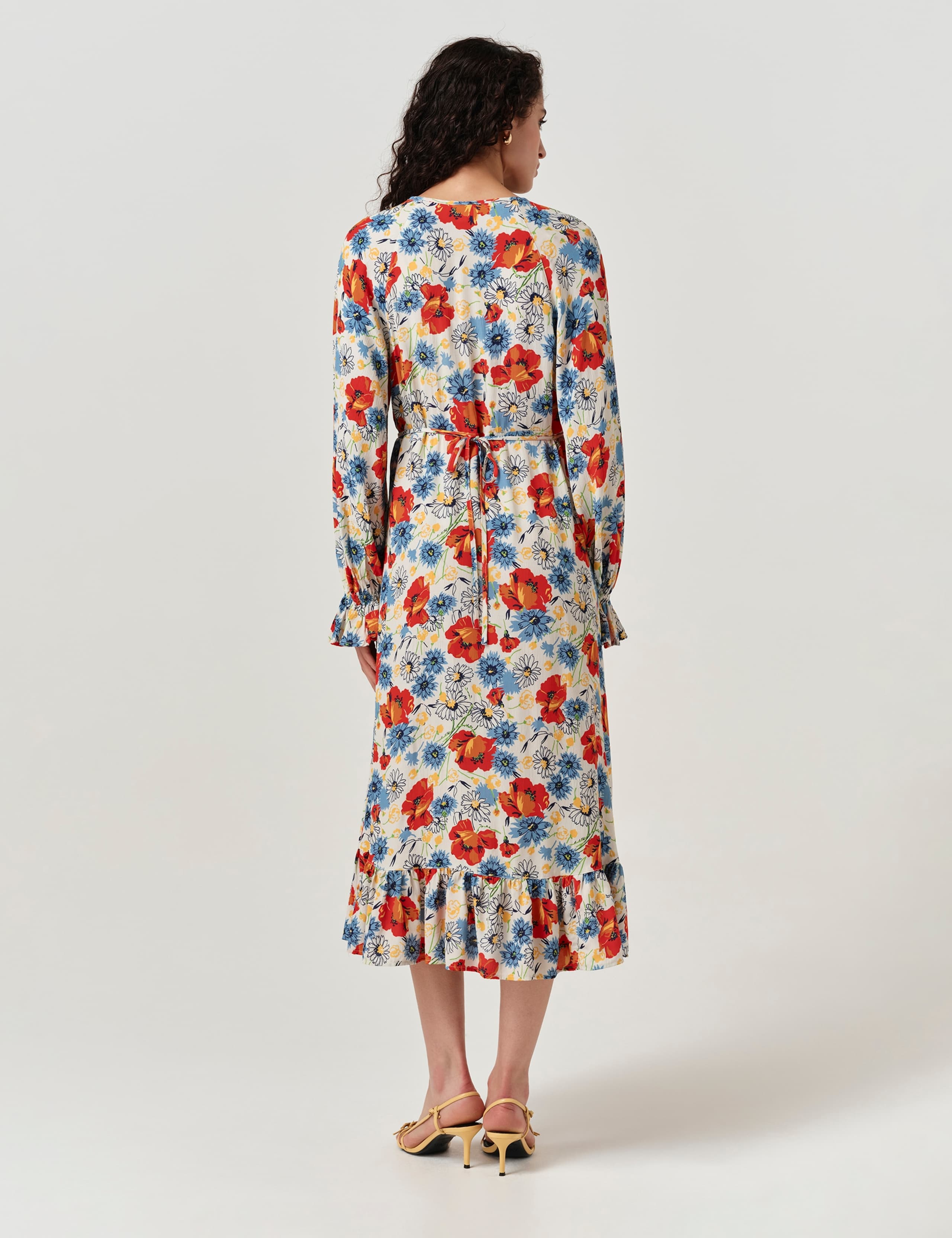 Crepe Floral Tie Neck Midi Tea Dress 3 of 6