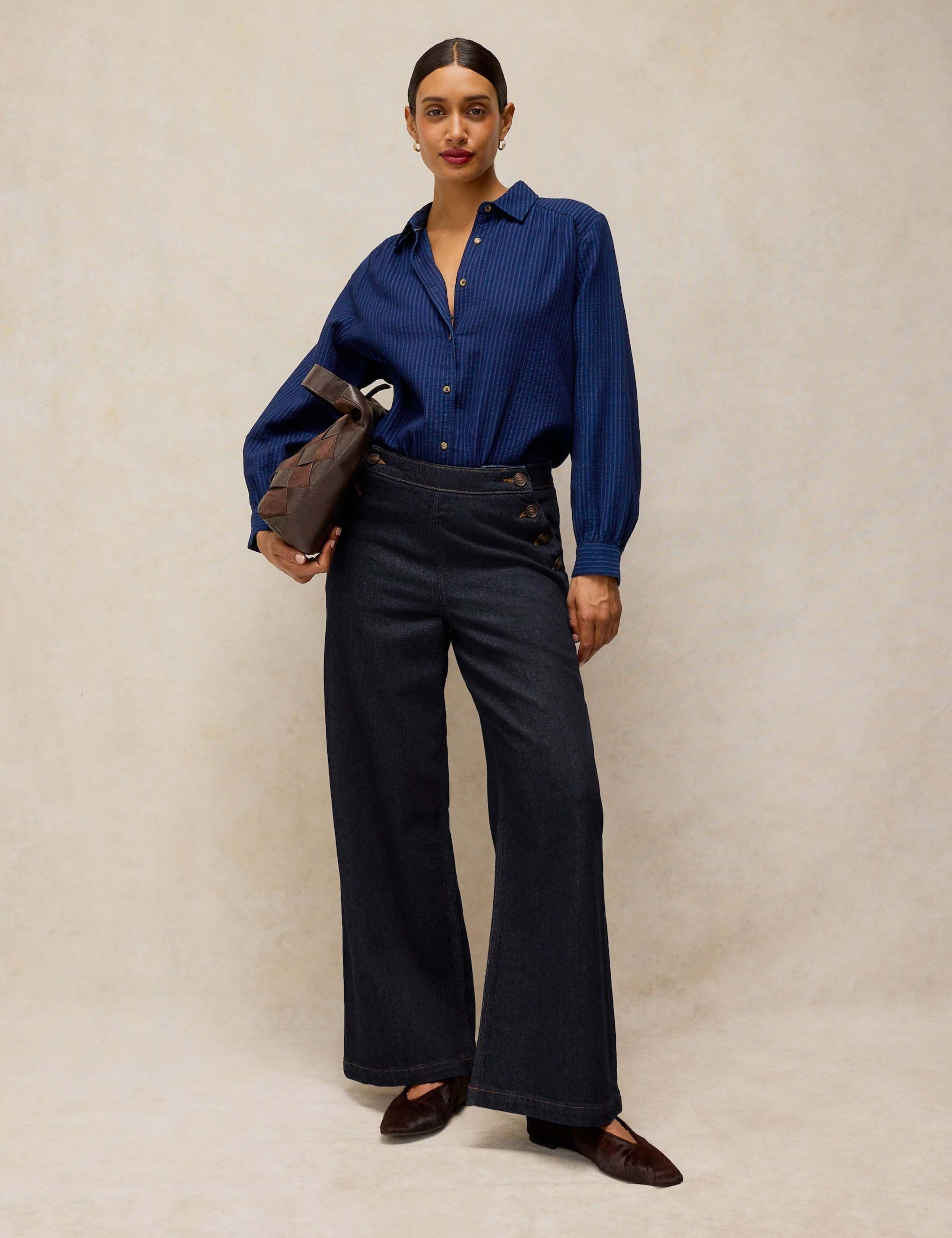 Mid Rise Button Detail Wide Leg Jeans 4 of 6