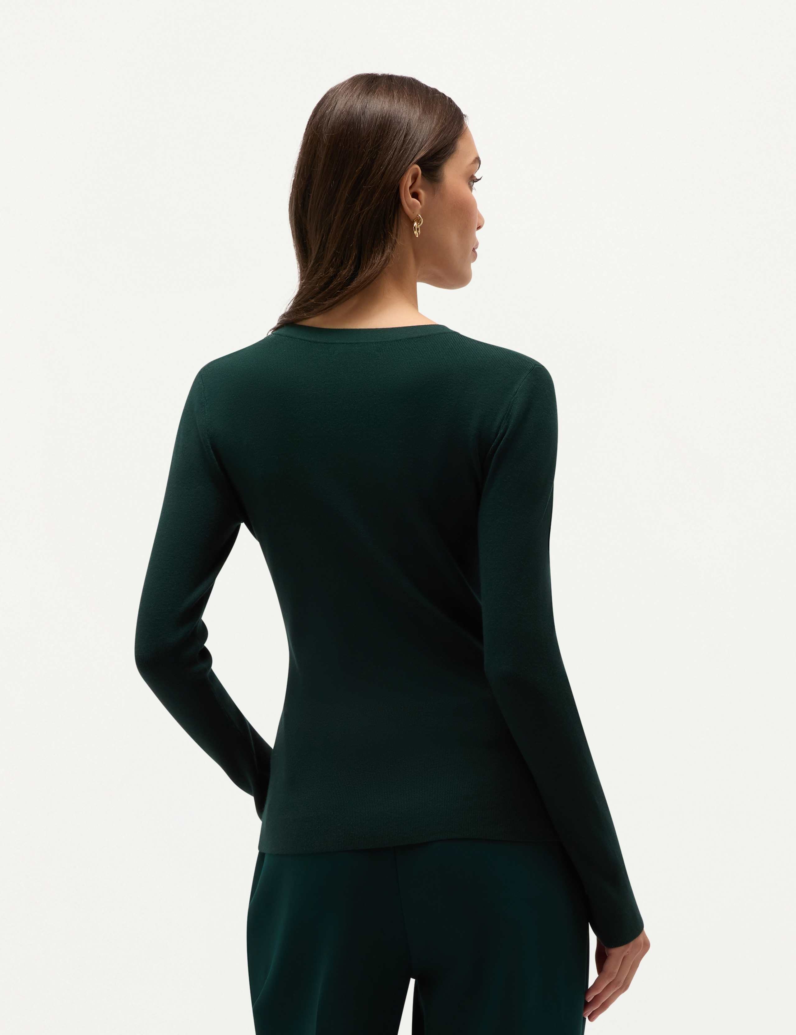 Rayon Rich Ribbed Crew Neck Button Detail Jumper 4 of 7