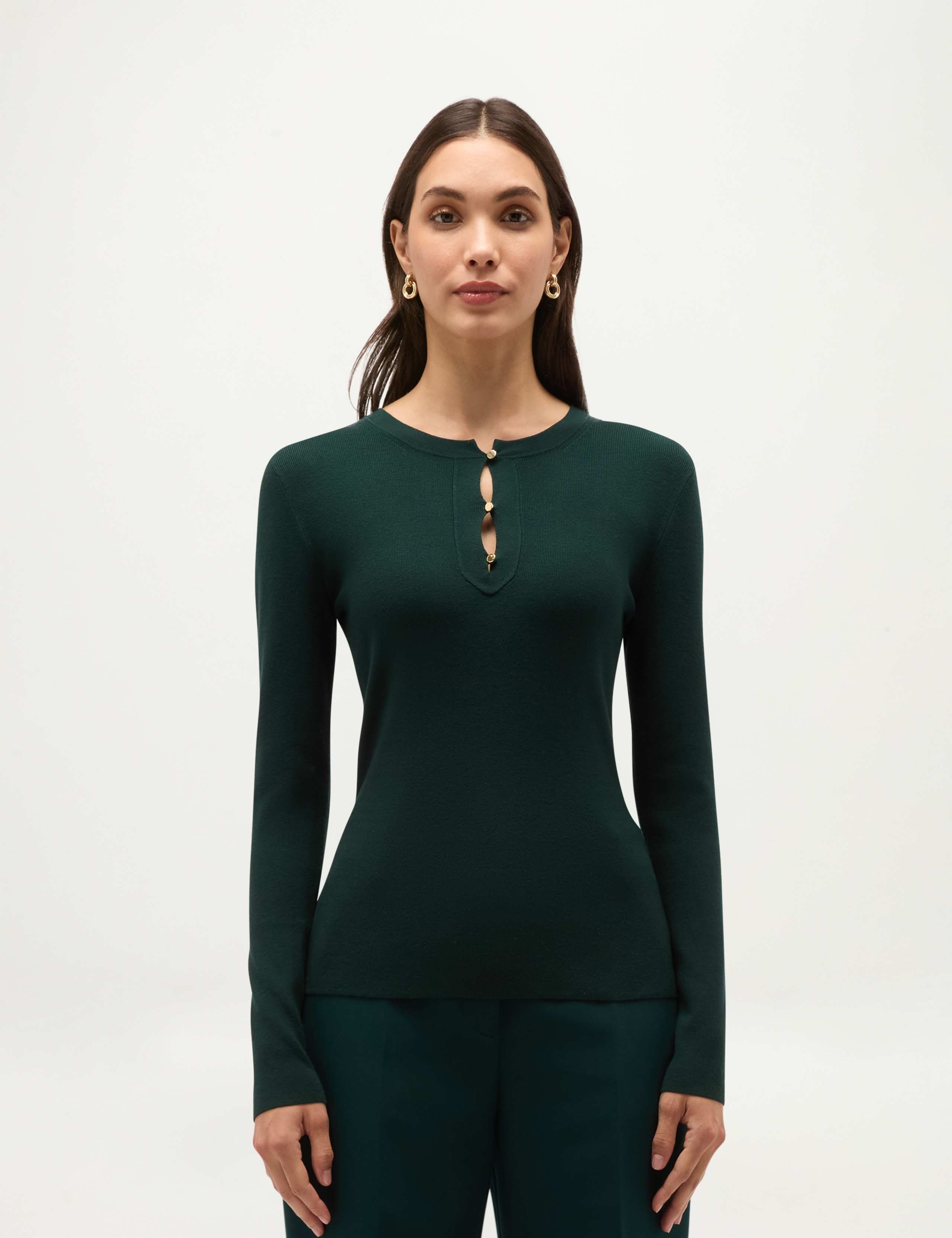 Rayon Rich Ribbed Crew Neck Button Detail Jumper 5 of 7
