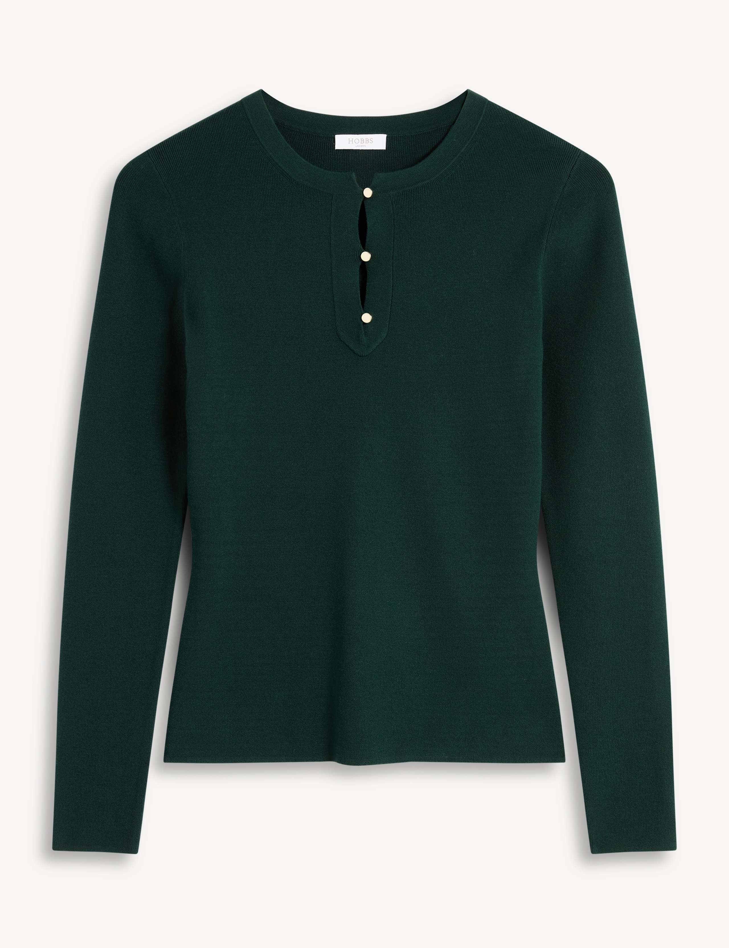 Rayon Rich Ribbed Crew Neck Button Detail Jumper 2 of 7