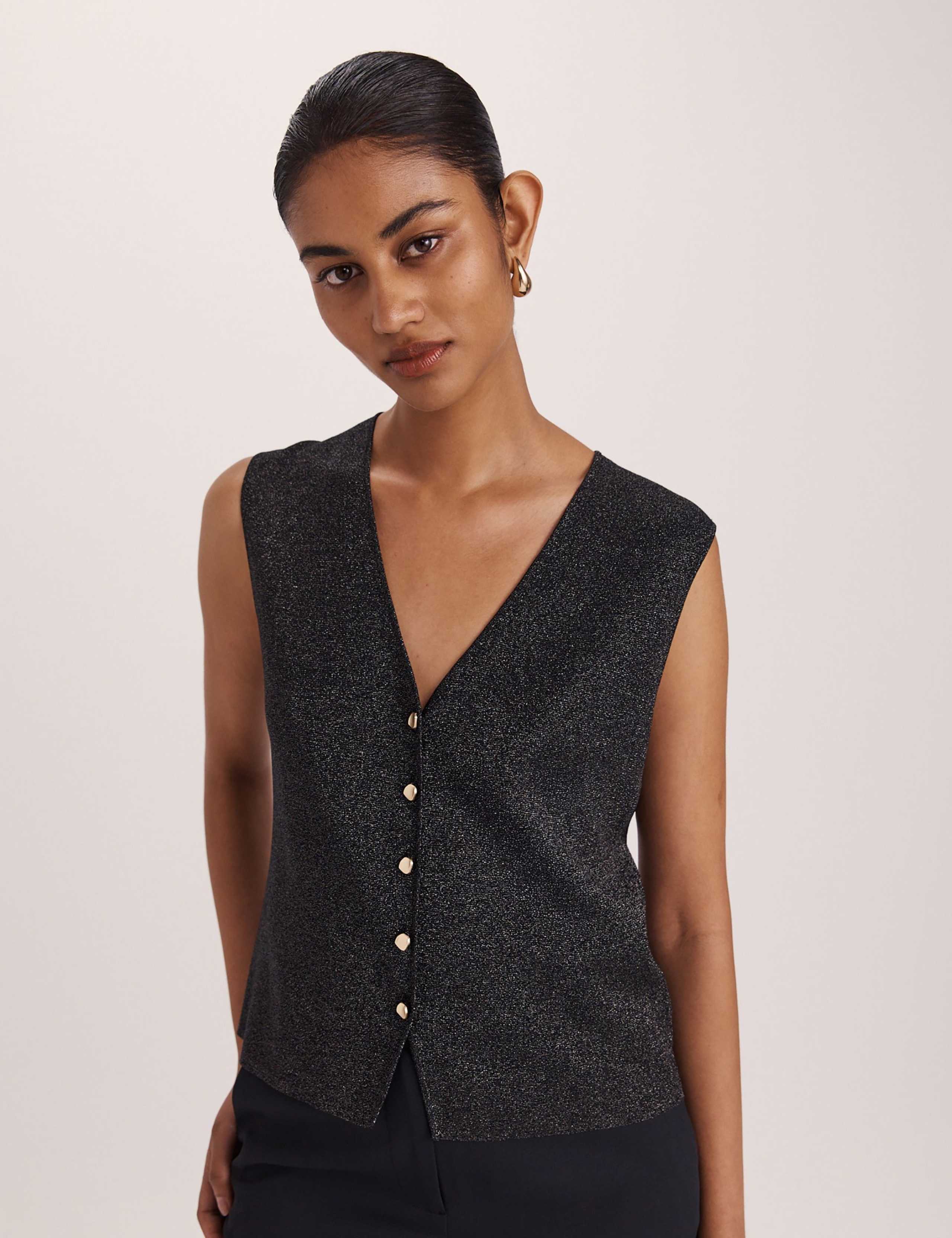 Sparkly V-Neck Button Through Knitted Vest 1 of 6