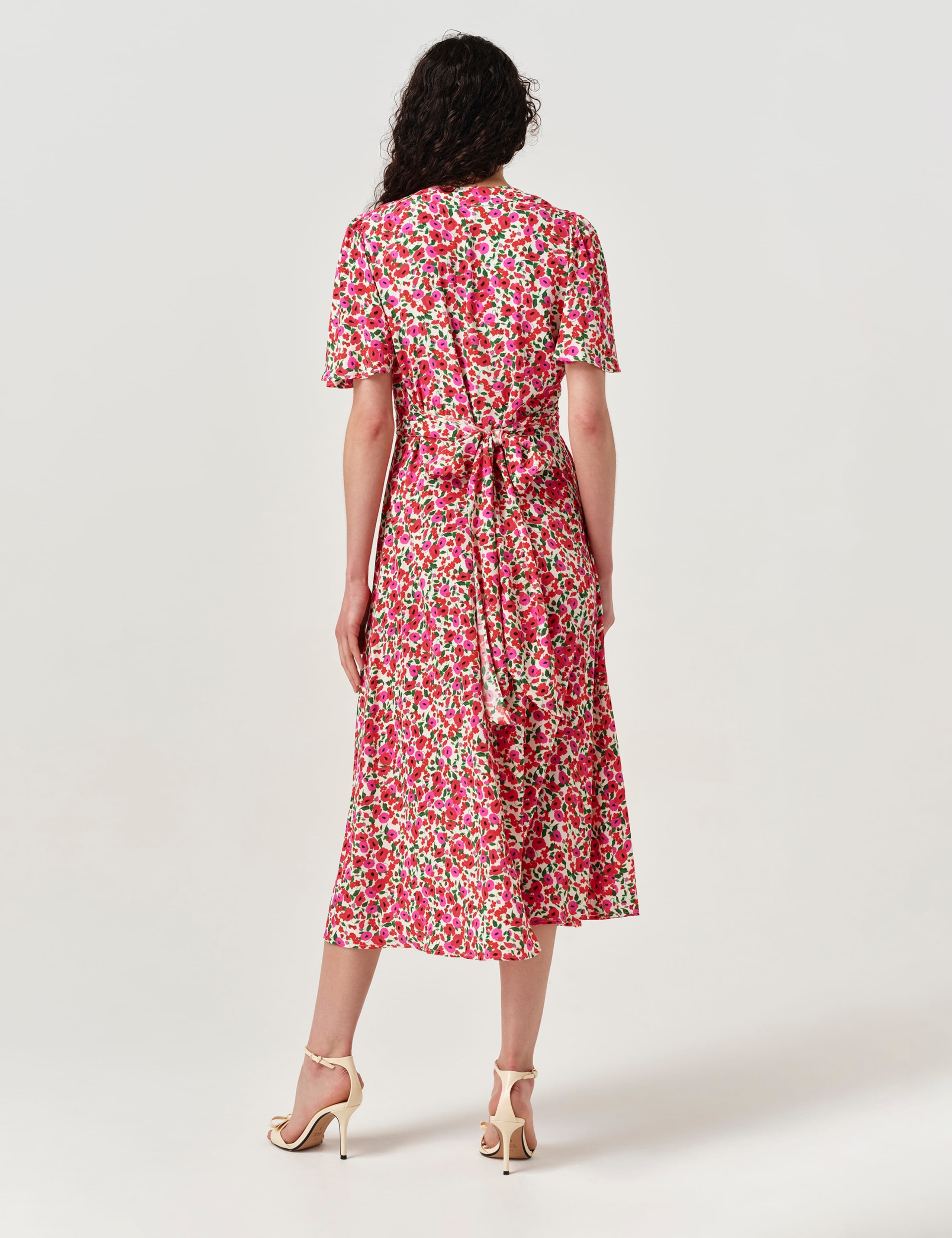 Crepe Floral V-Neck Tie Waist Midi Tea Dress 3 of 5