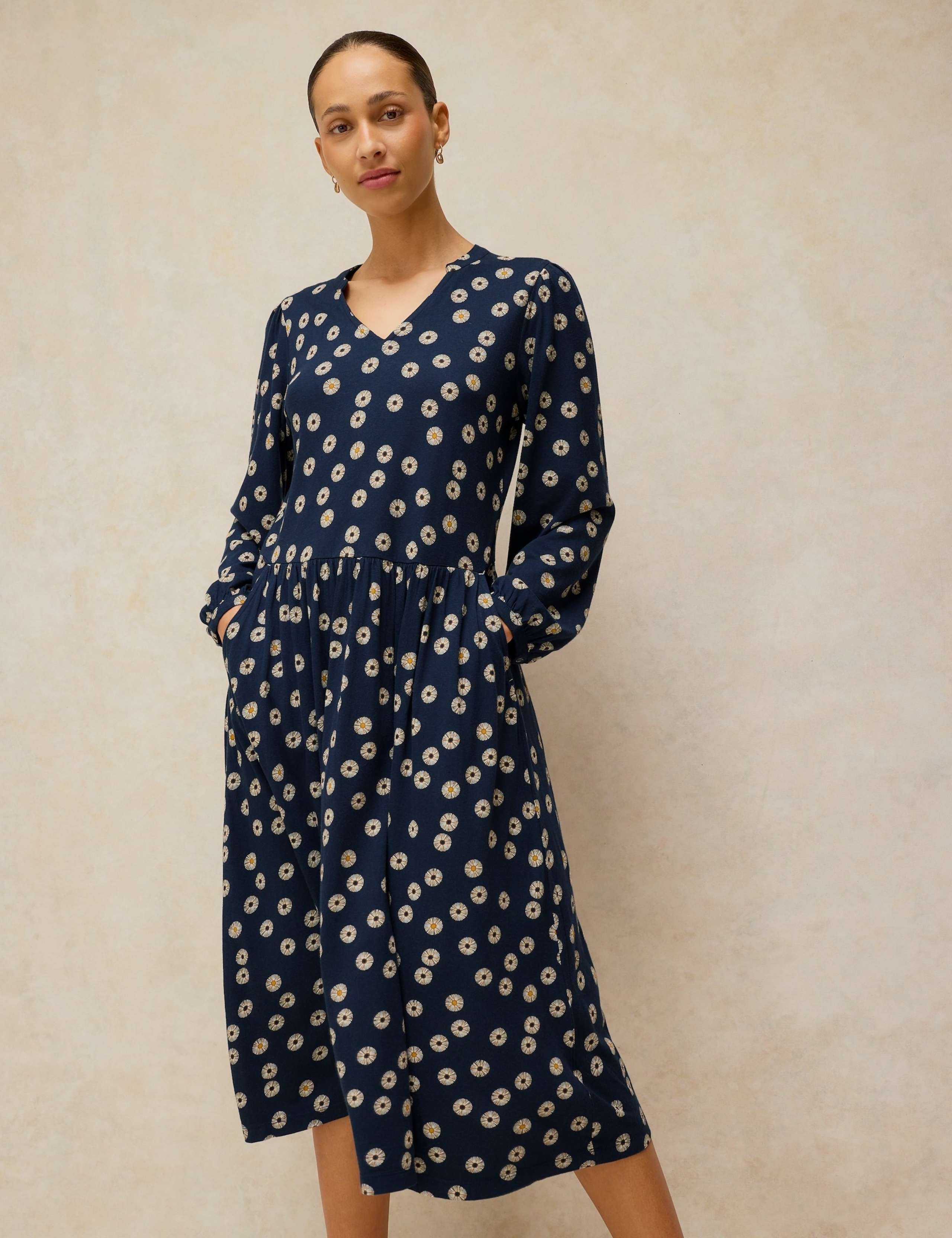 Cotton Blend Floral Notch Neck Tea Dress 4 of 6