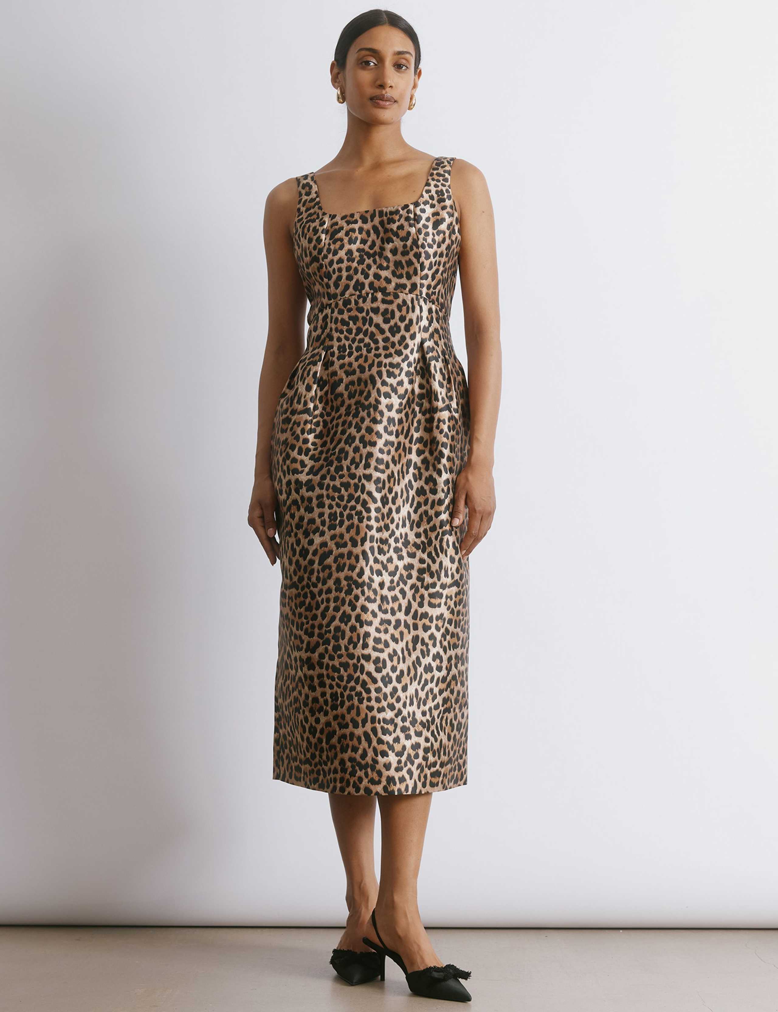 Taffeta Animal Print Square Neck Waisted Dress 3 of 5