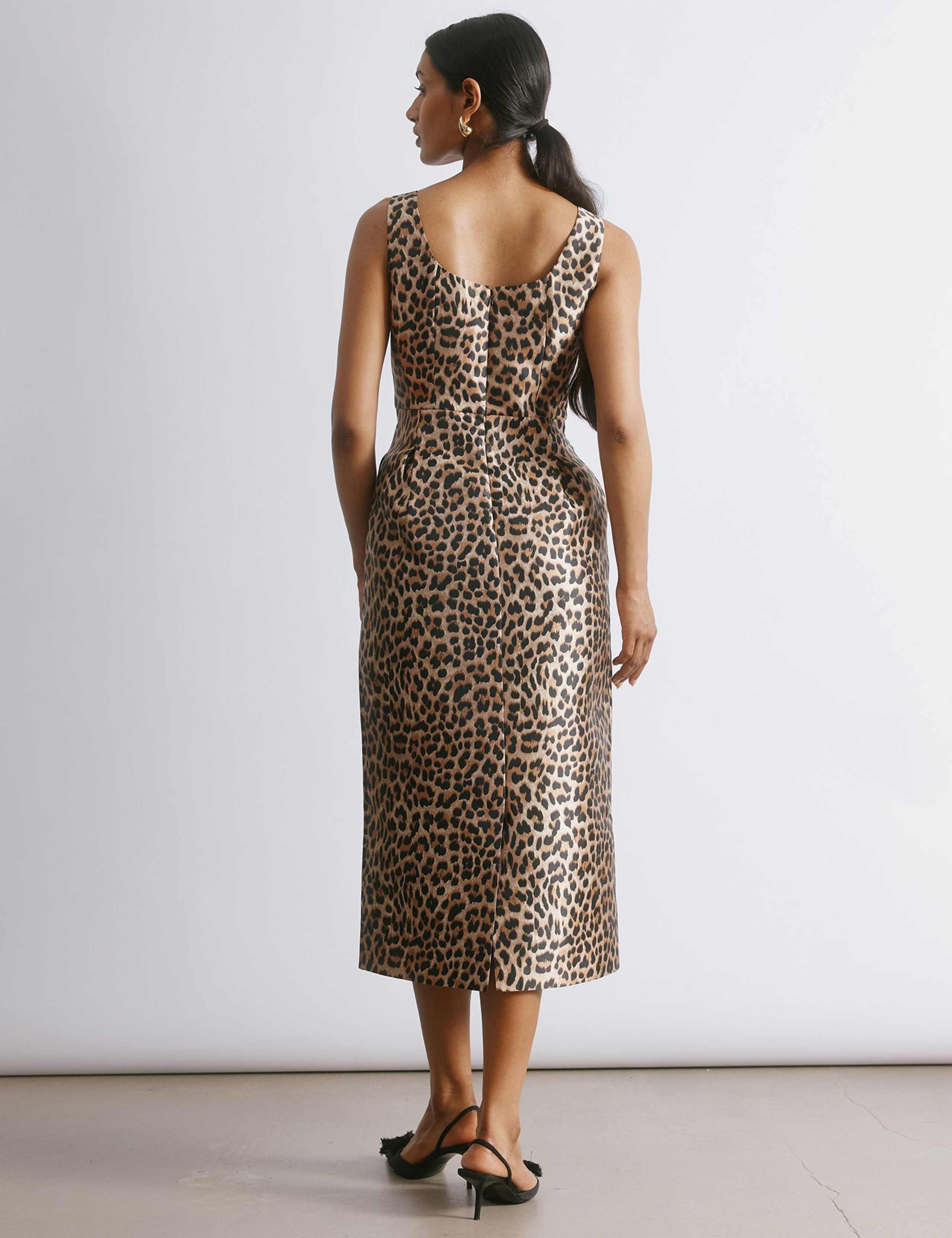 Taffeta Animal Print Square Neck Waisted Dress 4 of 5