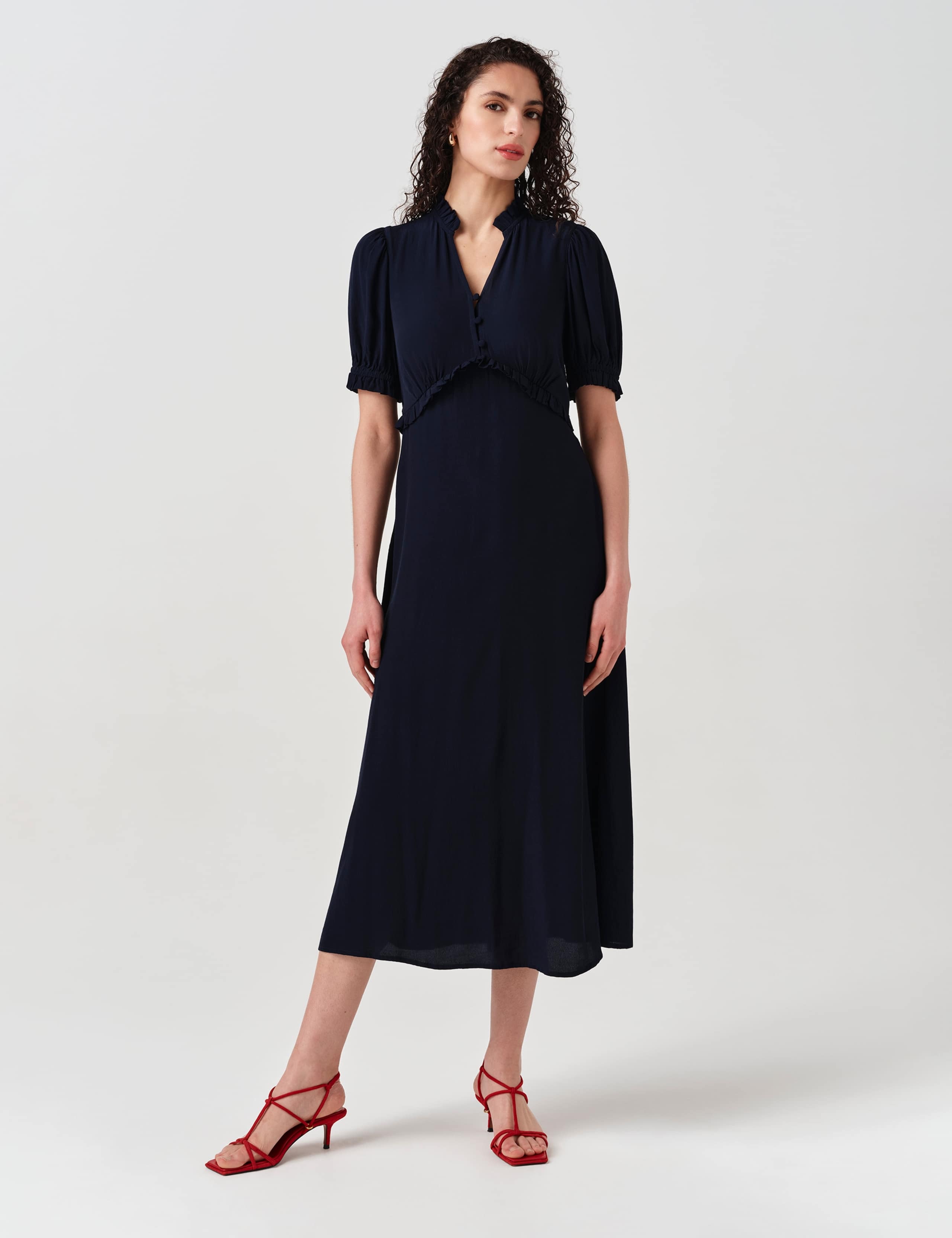 Crepe V-Neck Midi Tea Dress 1 of 7