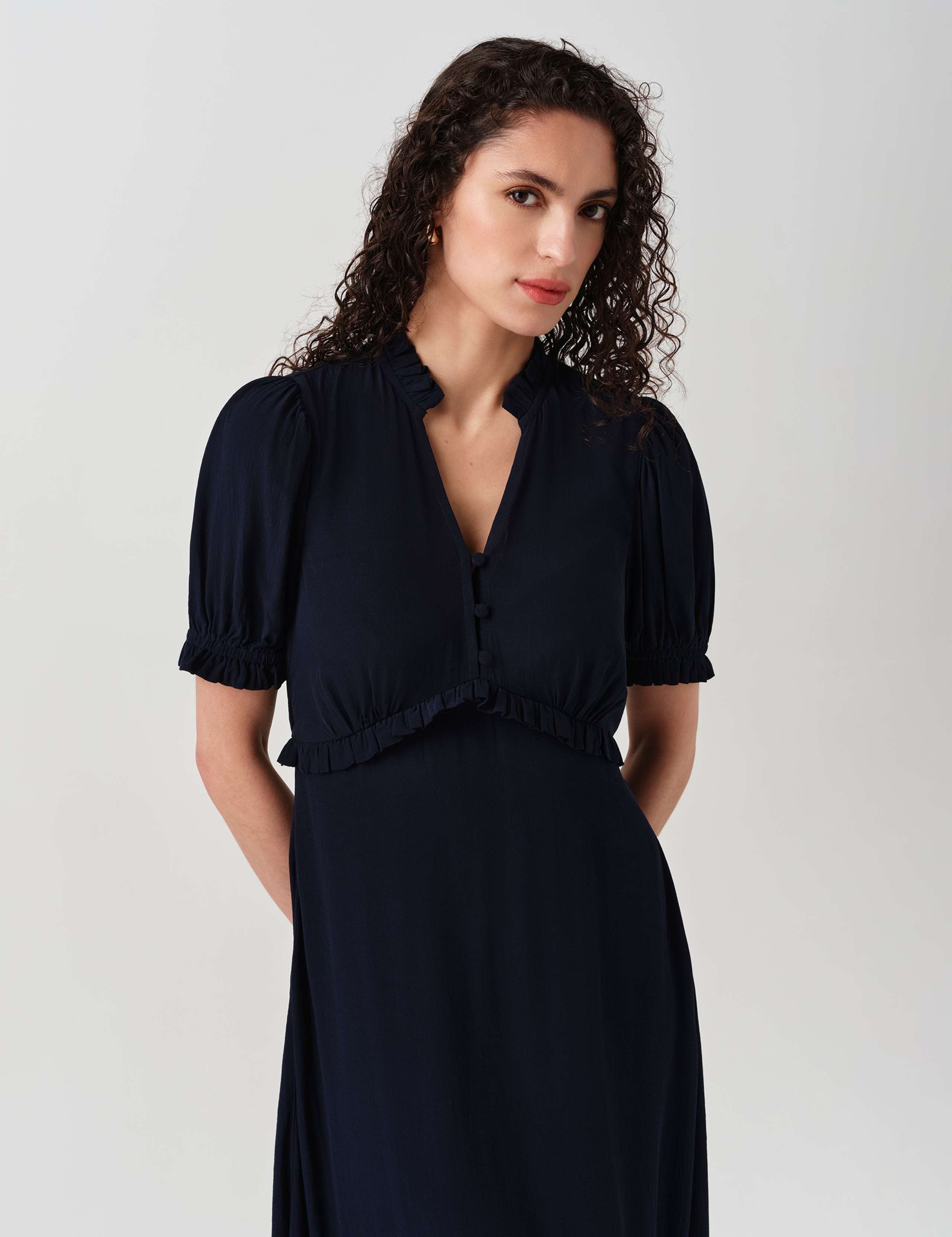 Crepe V-Neck Midi Tea Dress 2 of 7