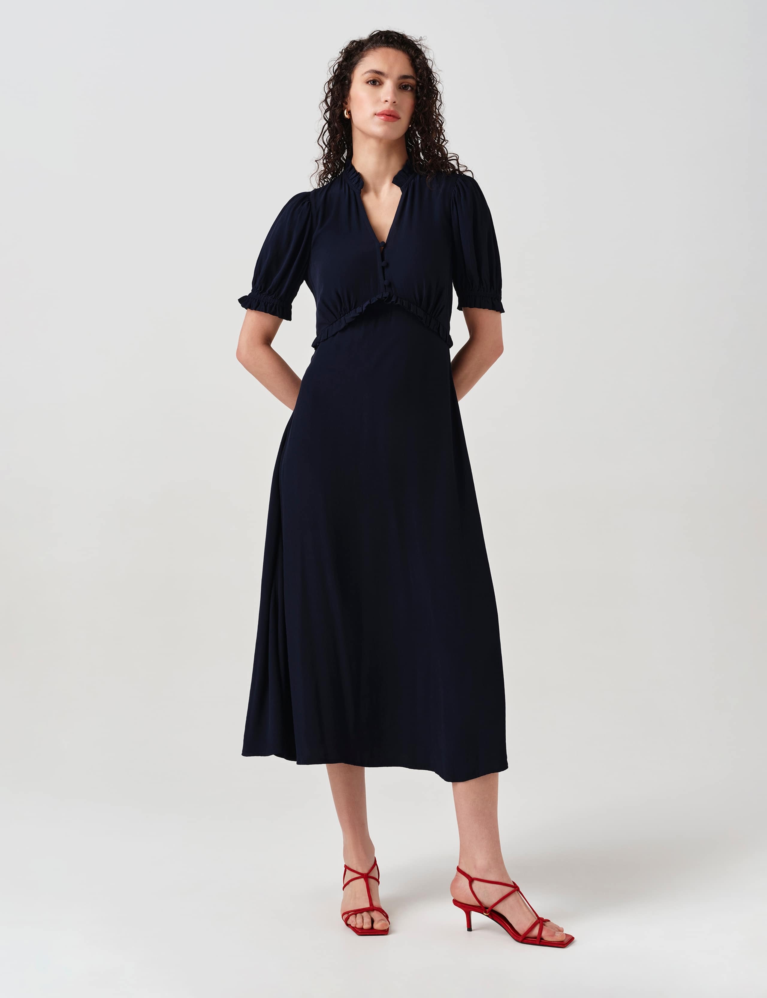 Crepe V-Neck Midi Tea Dress 6 of 7
