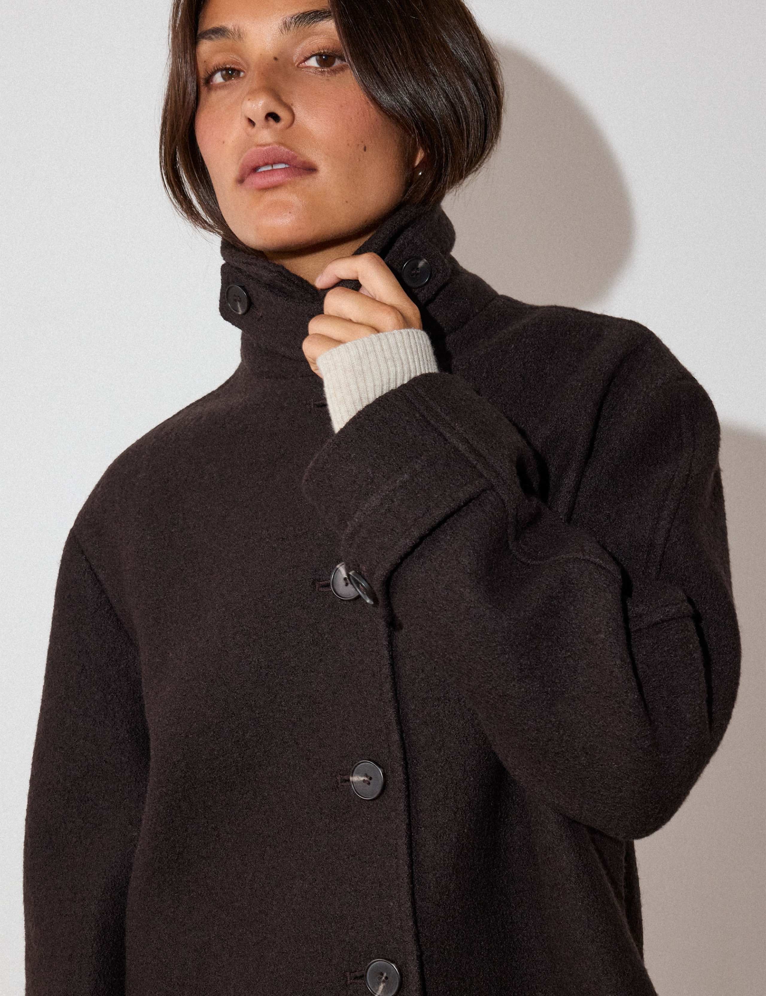 Wool Rich Textured Collared Short Boyfriend Coat 1 of 6