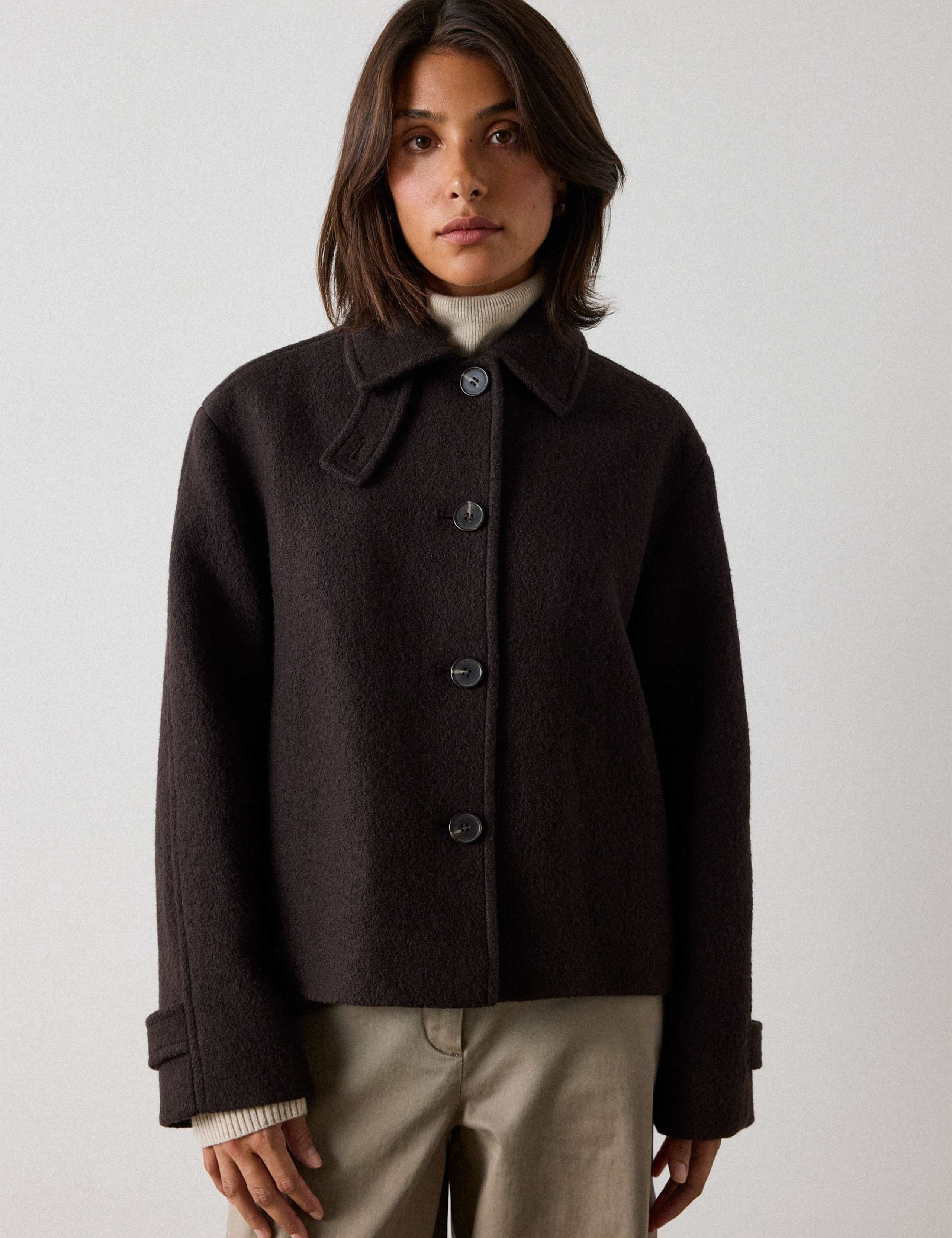 Wool Rich Textured Collared Short Boyfriend Coat 3 of 6