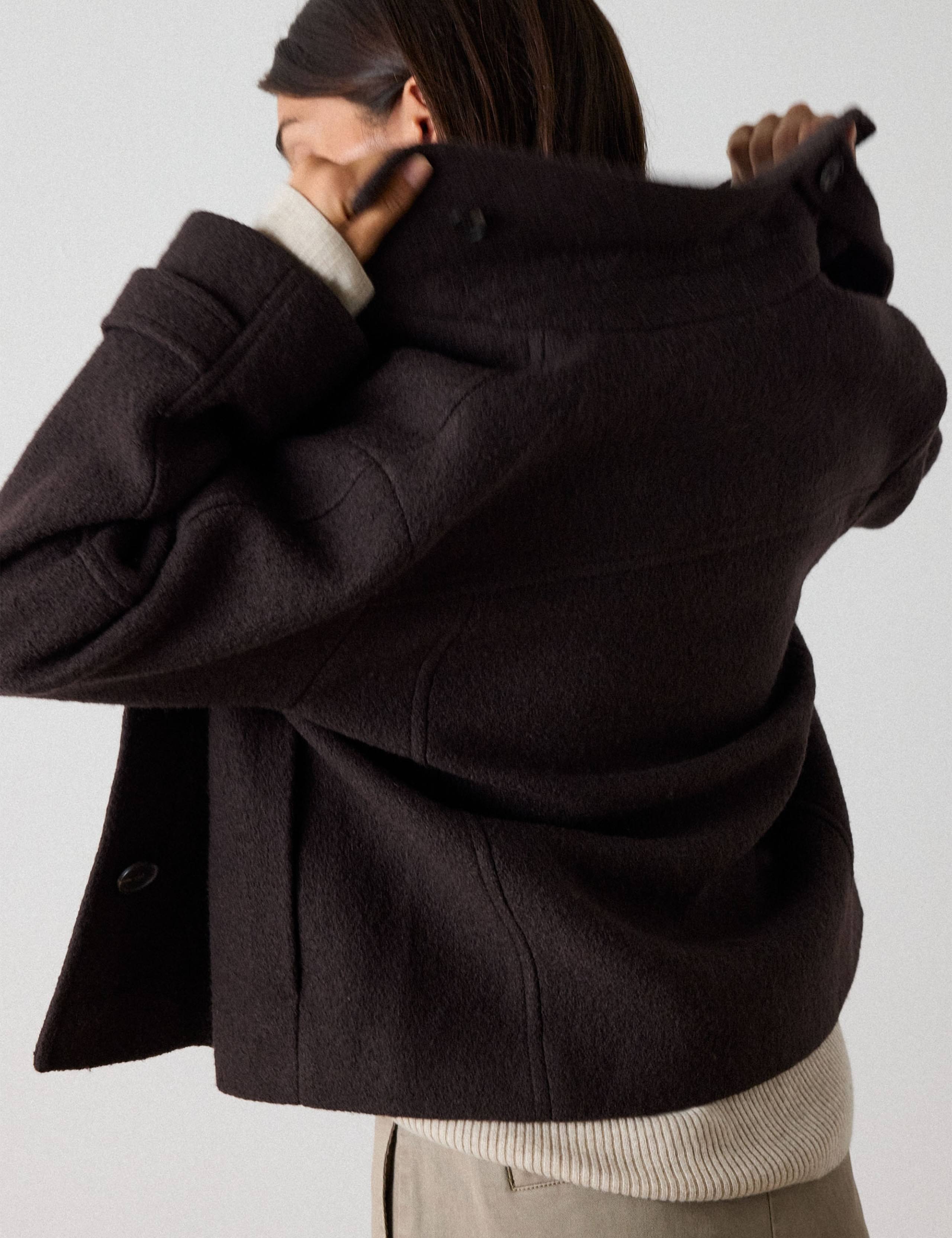 Wool Rich Textured Collared Short Boyfriend Coat 5 of 6
