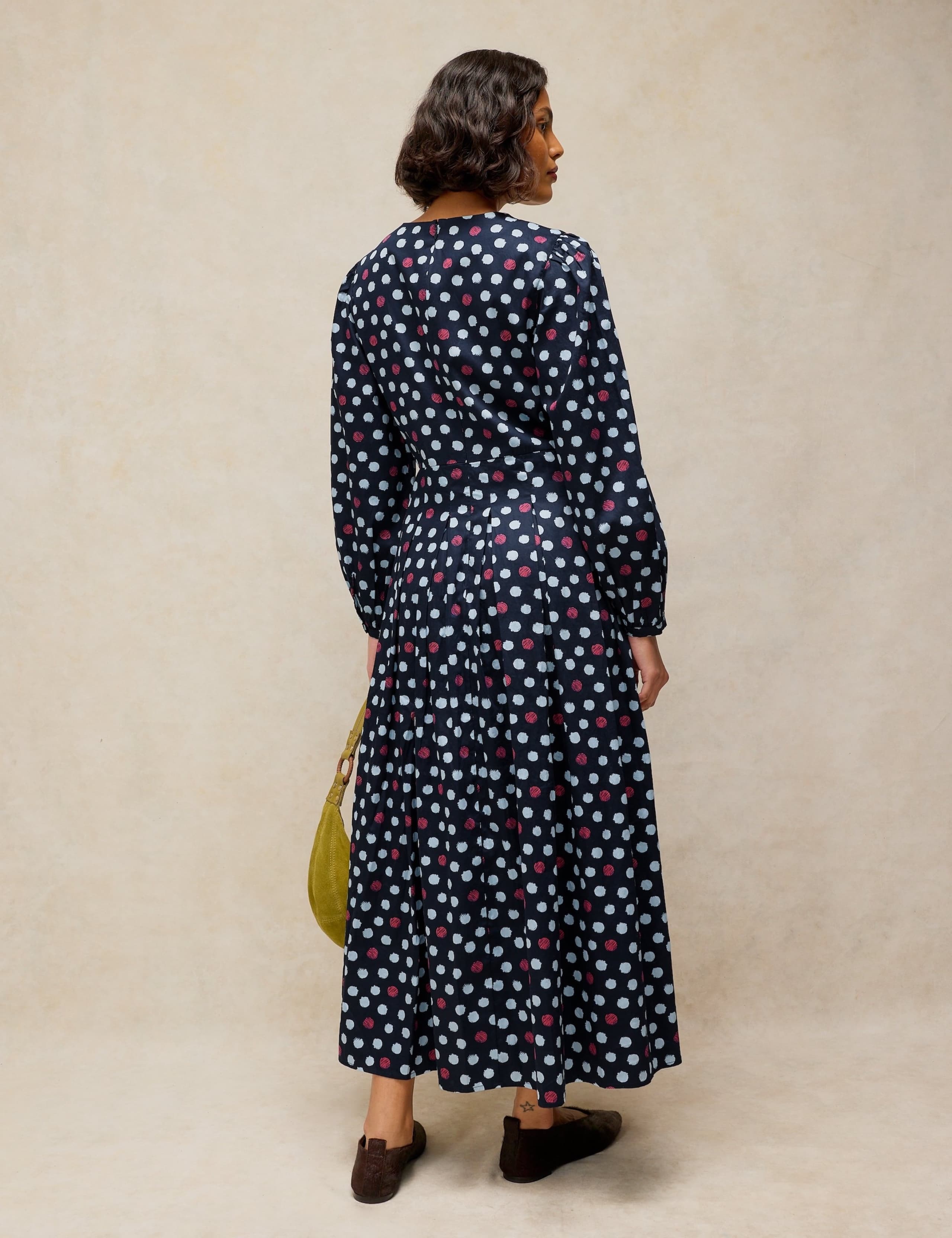 Pure Cotton Polka Dot Pleated Midi Dress 3 of 6