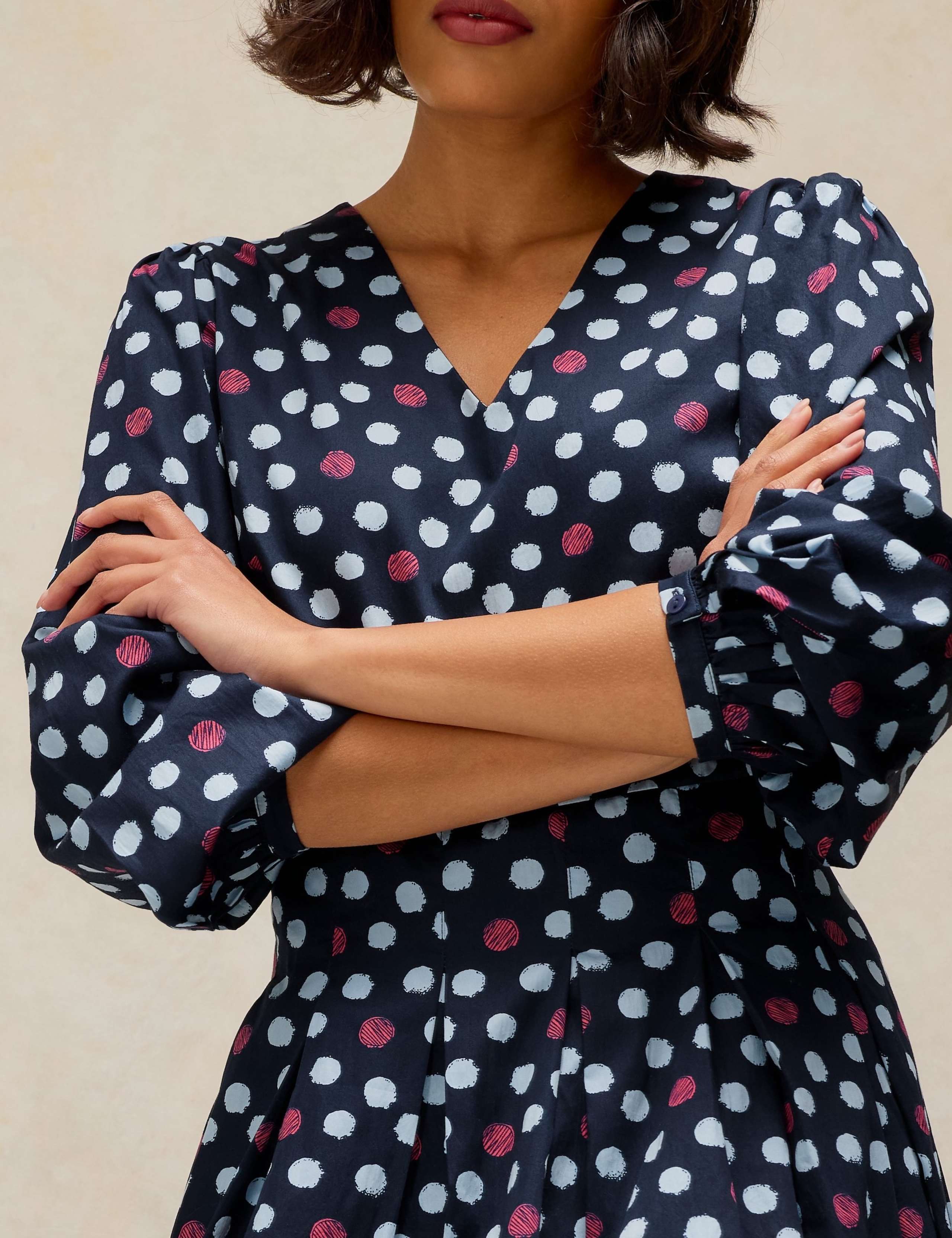 Pure Cotton Polka Dot Pleated Midi Dress 5 of 6