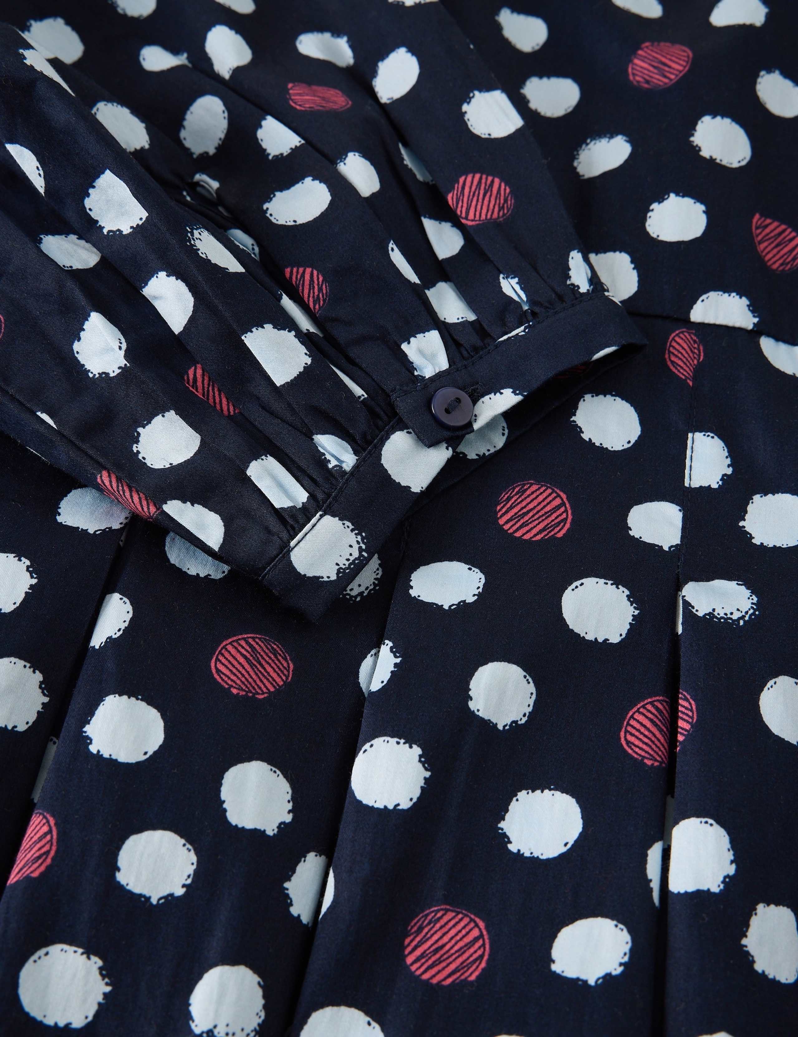 Pure Cotton Polka Dot Pleated Midi Dress 6 of 6
