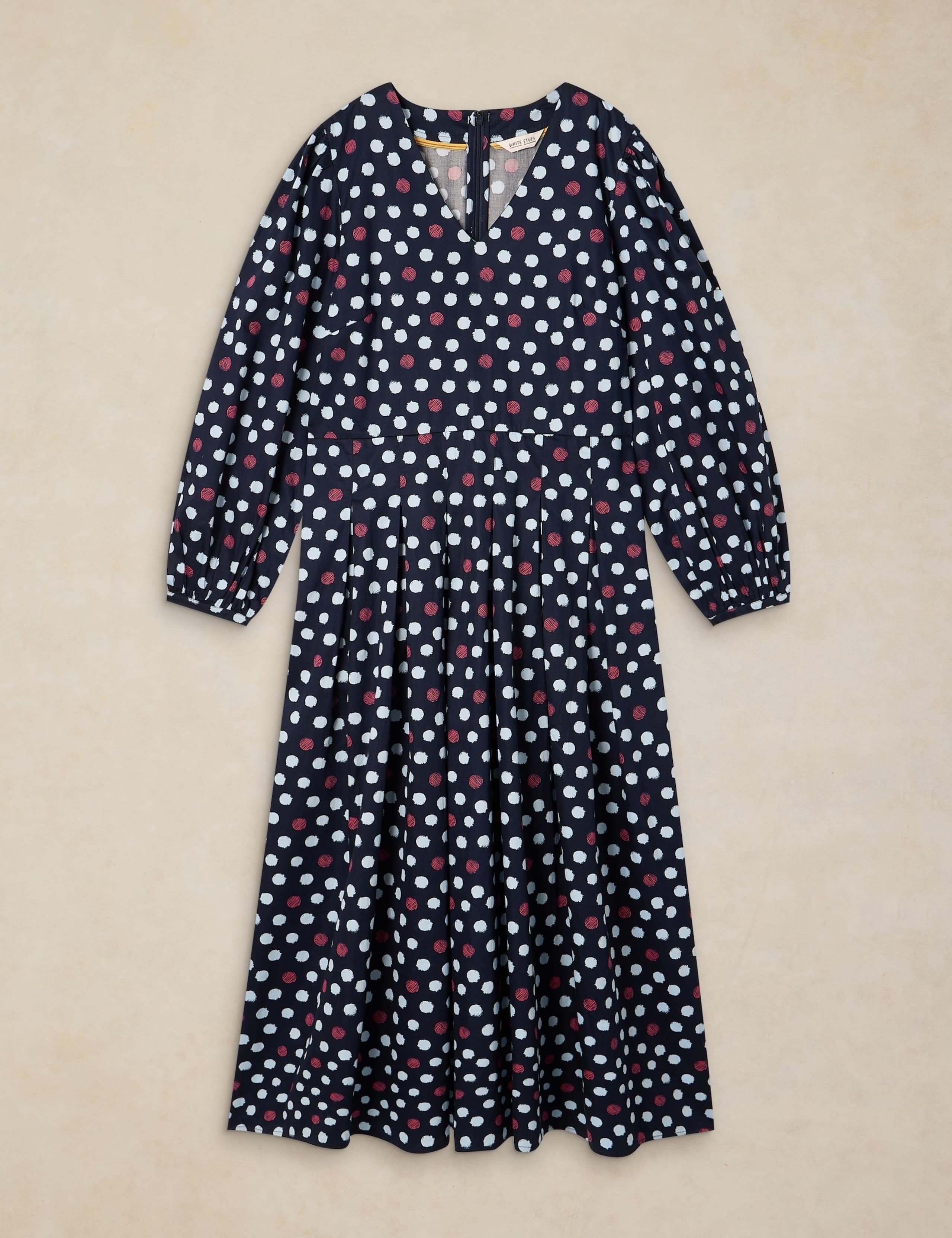 Pure Cotton Polka Dot Pleated Midi Dress 2 of 6