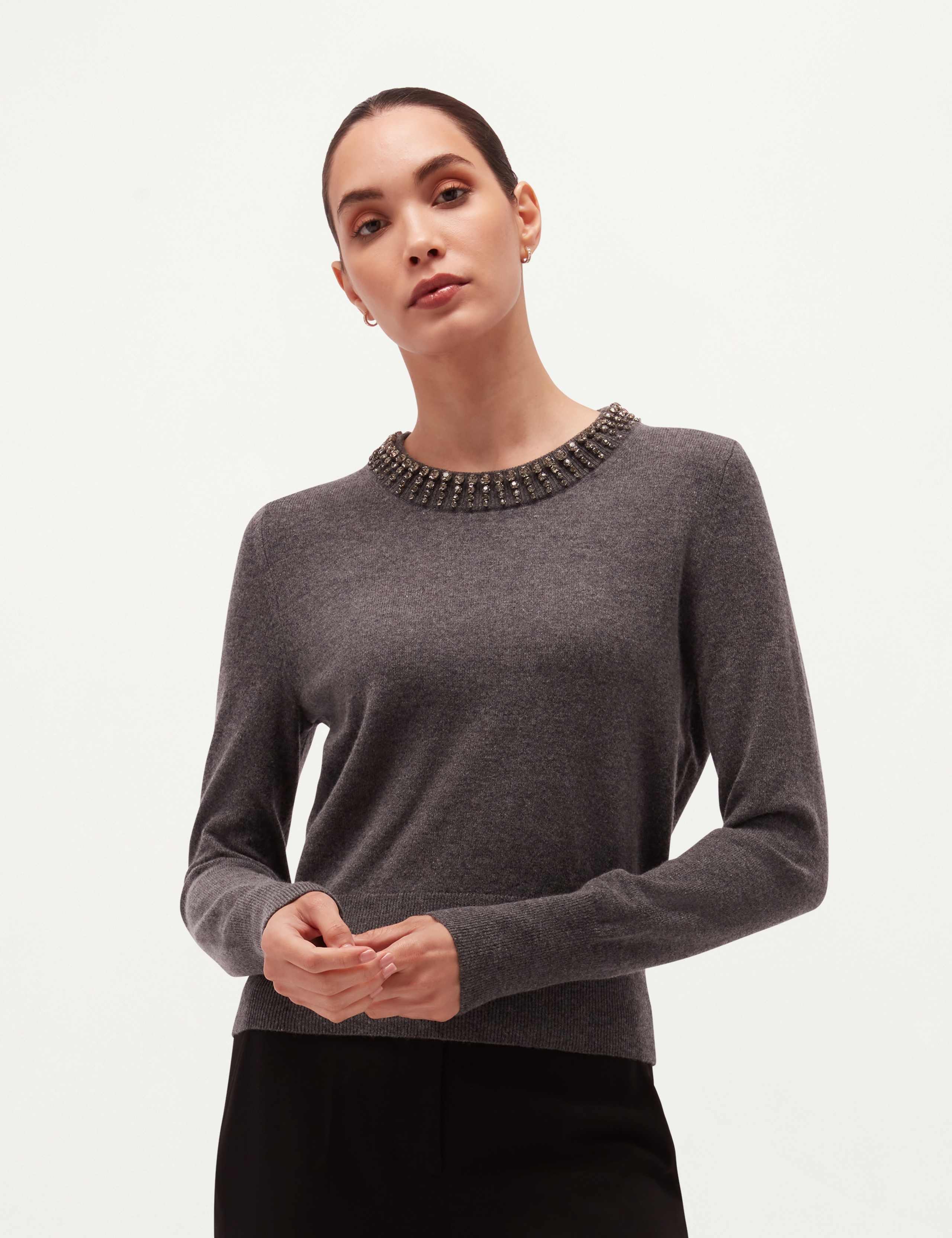 Wool Cashmere Blend Embellished Cropped Jumper 1 of 7
