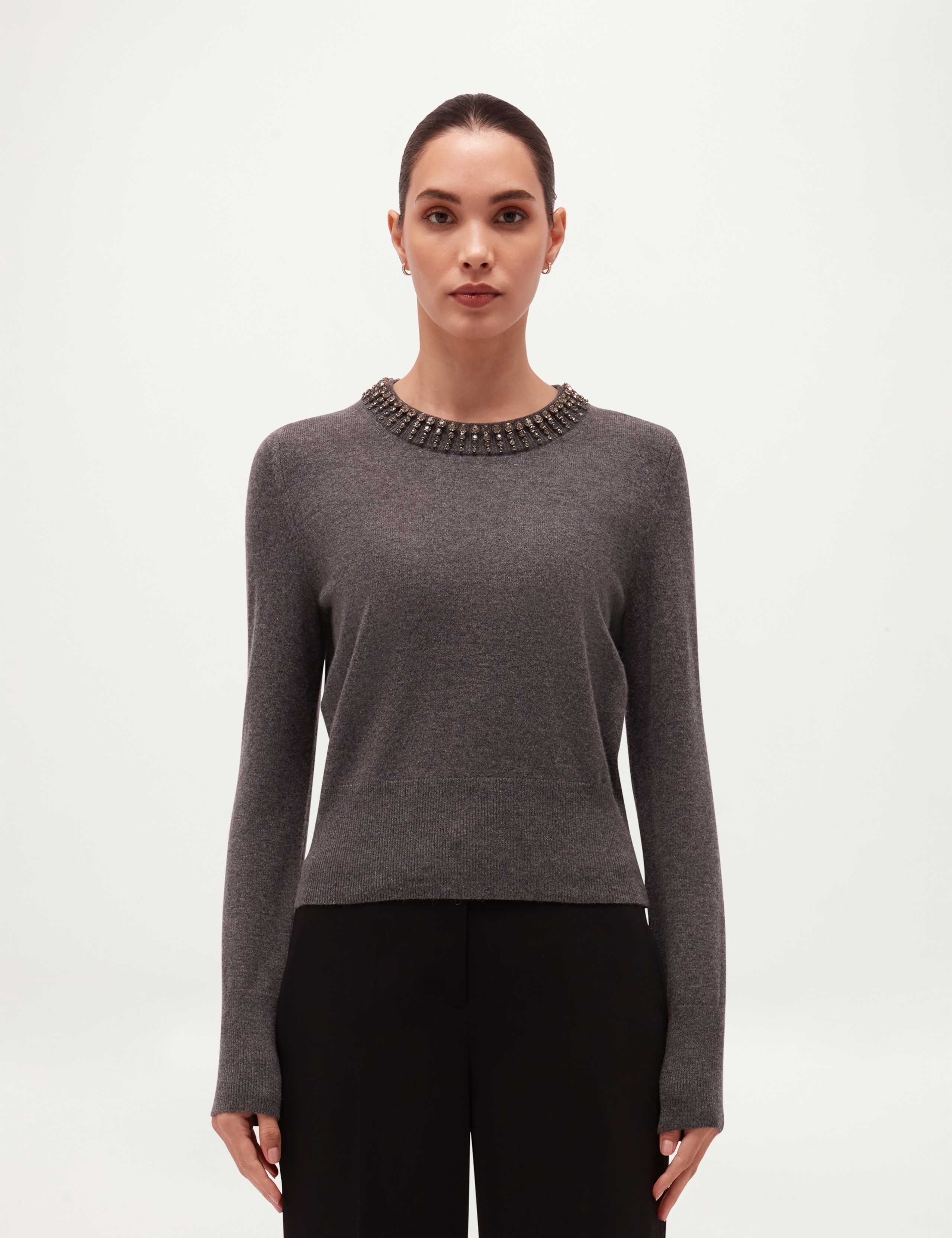 Wool Cashmere Blend Embellished Cropped Jumper 5 of 7