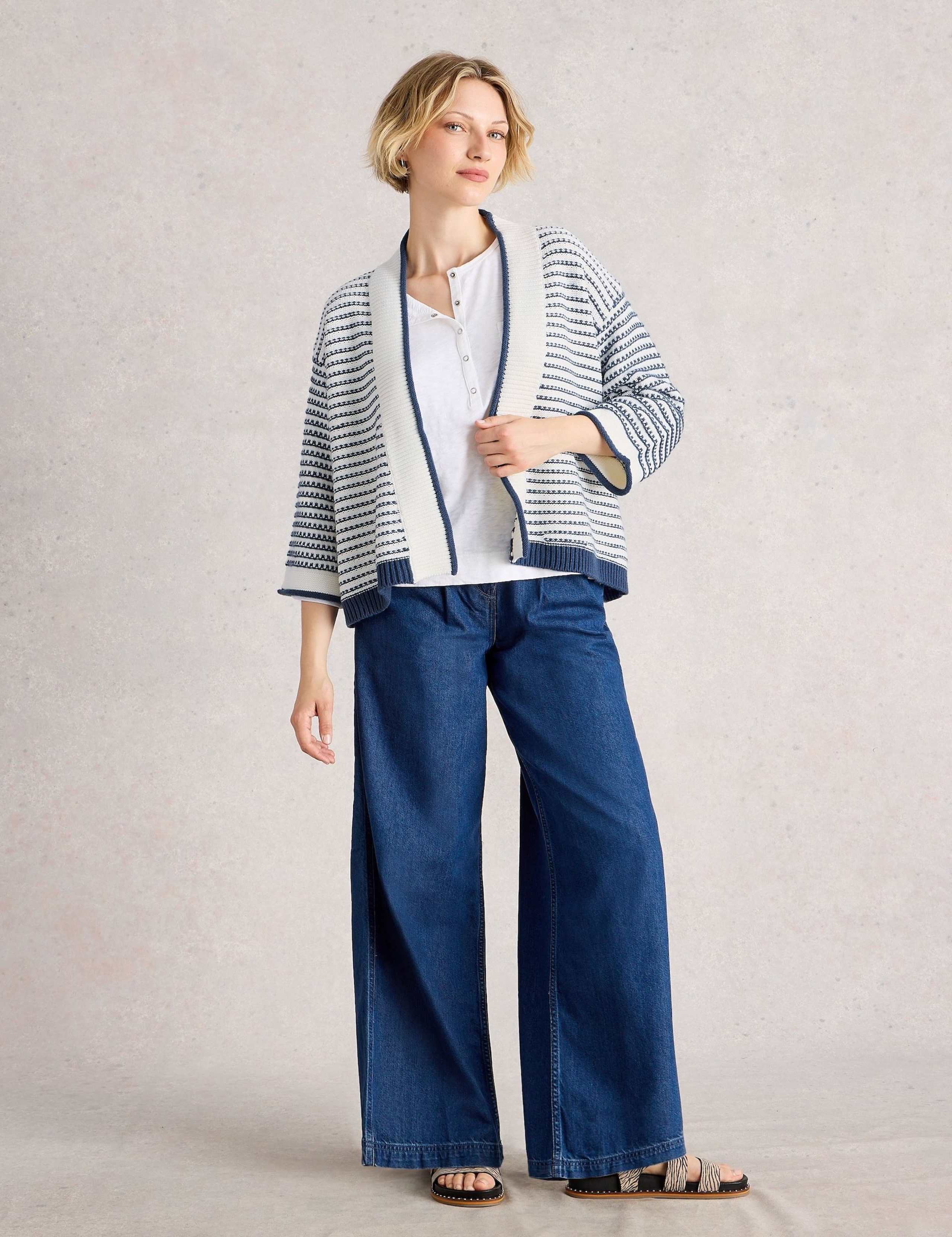 Cotton Rich Striped Edge to Edge Cardigan 1 of 6