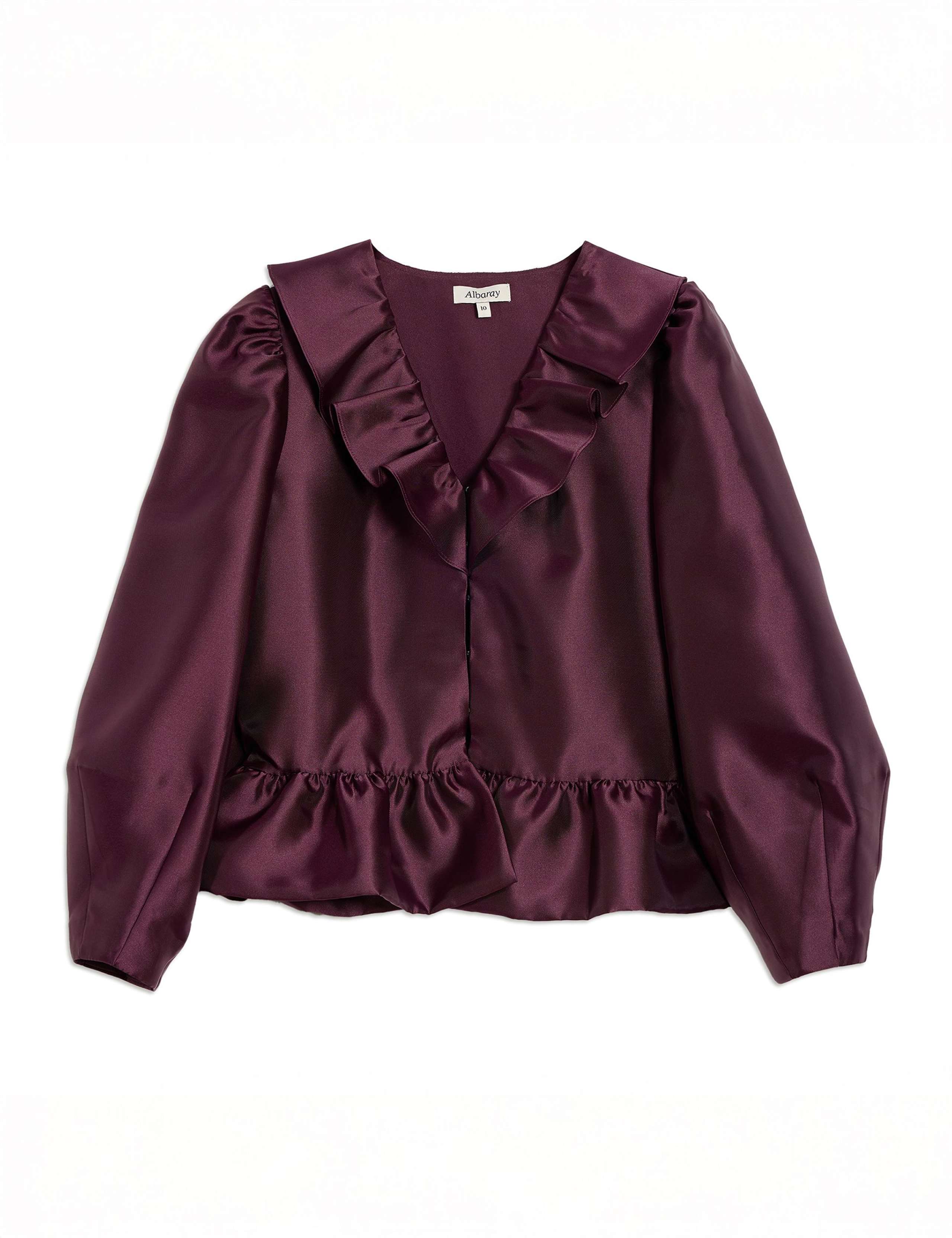 Taffeta Frill Collar Bubble Hem Blouse 2 of 5