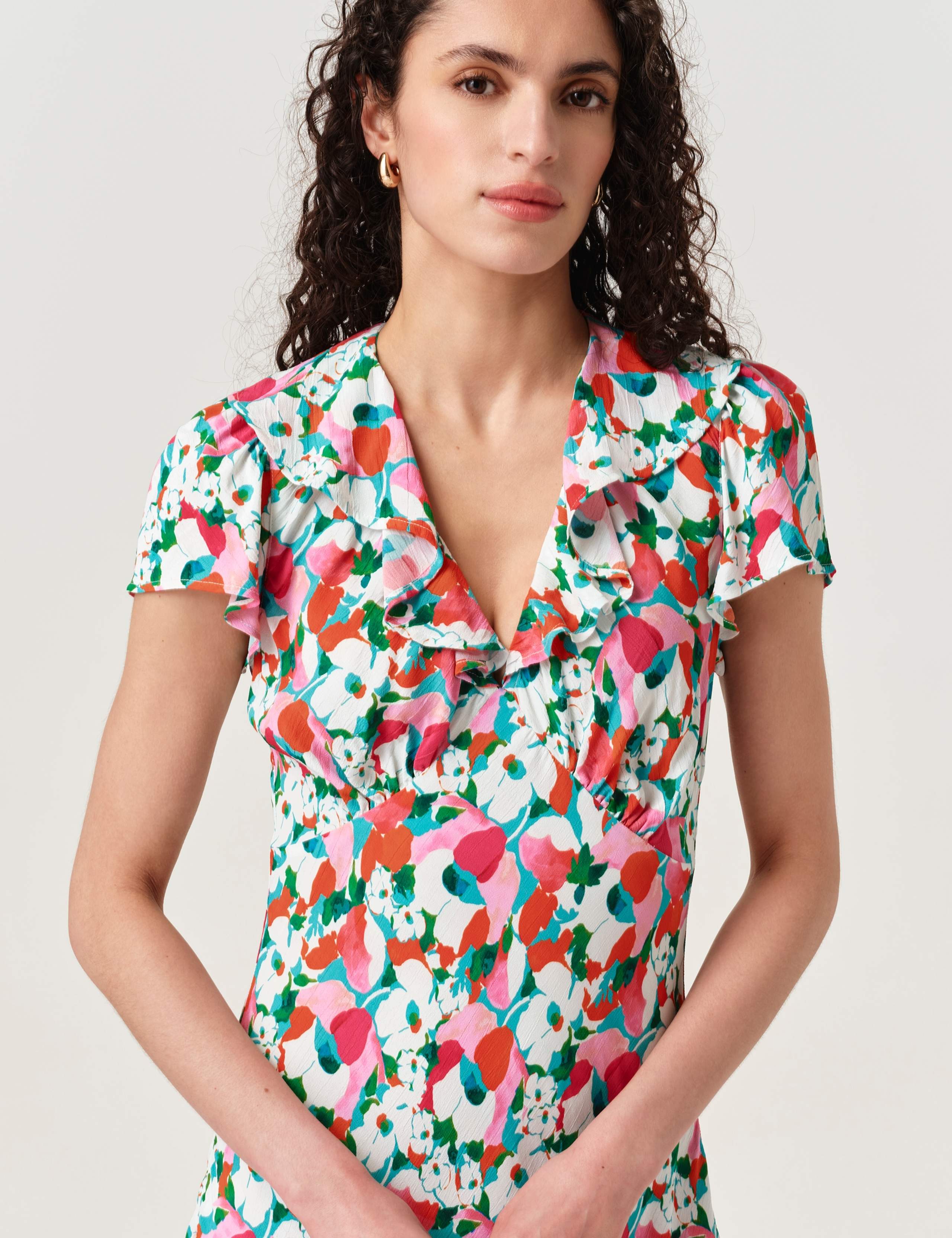 Crepe Floral V-Neck Midi Dress 2 of 5