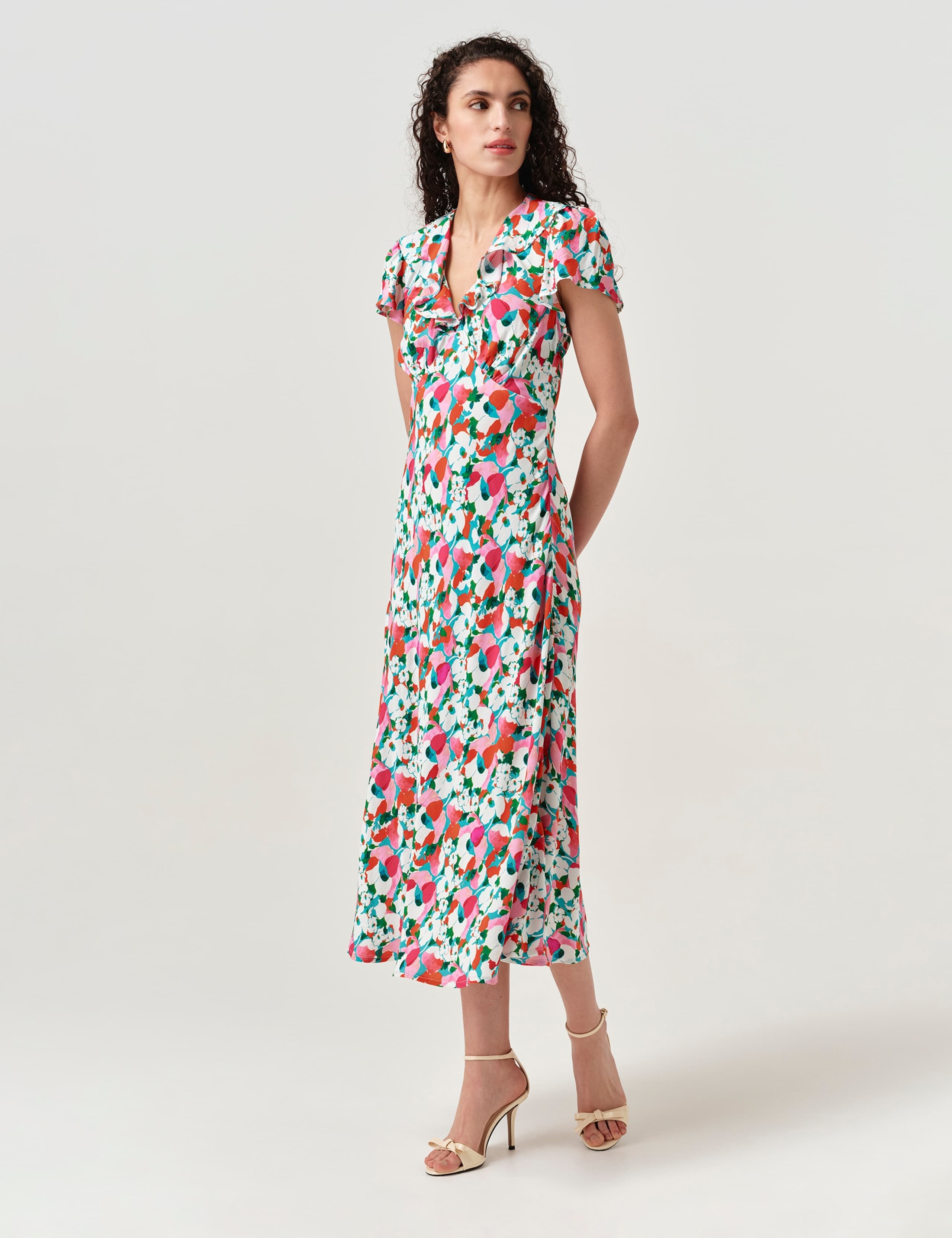 Crepe Floral V-Neck Midi Dress 3 of 5