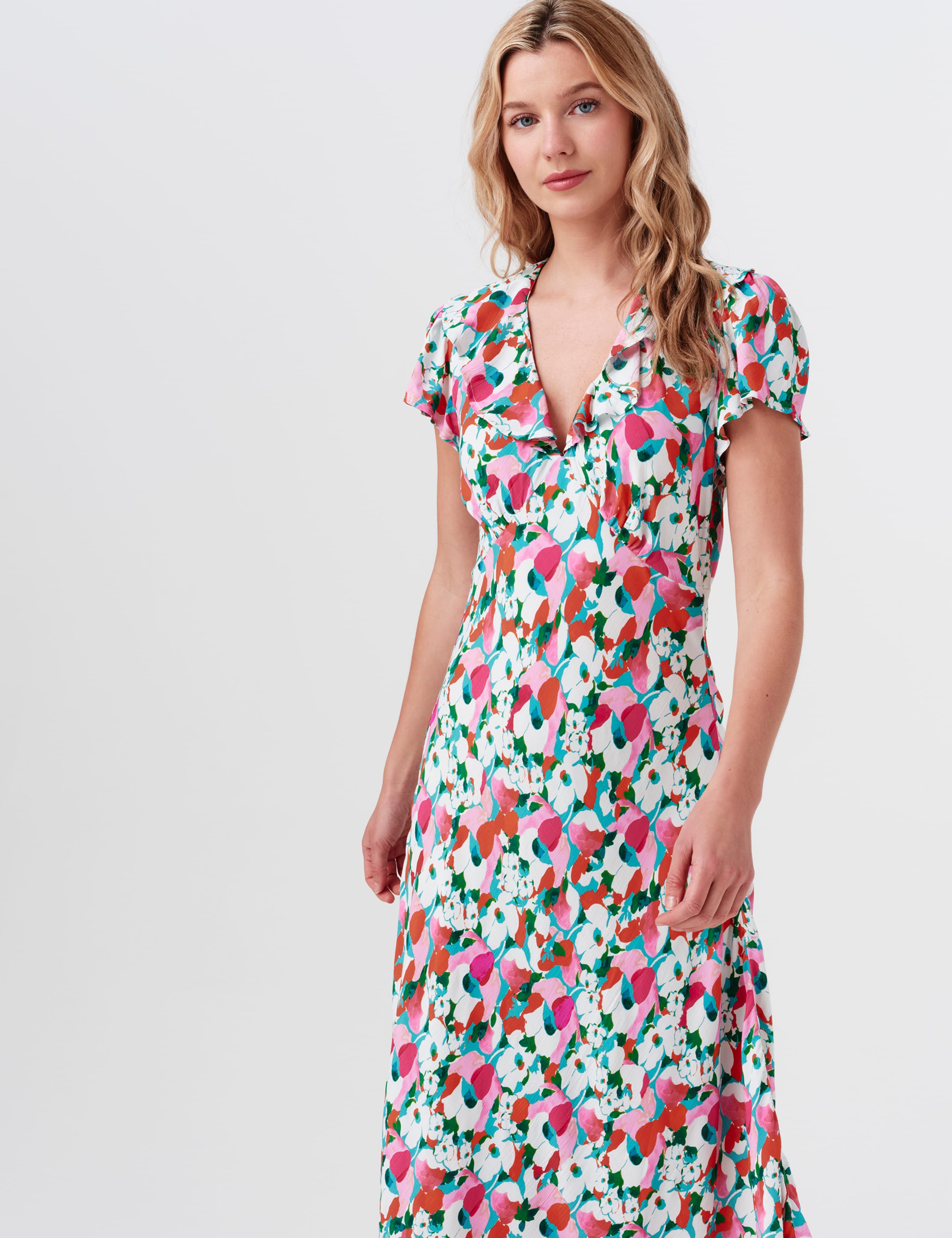 Crepe Floral V-Neck Midi Dress 6 of 9