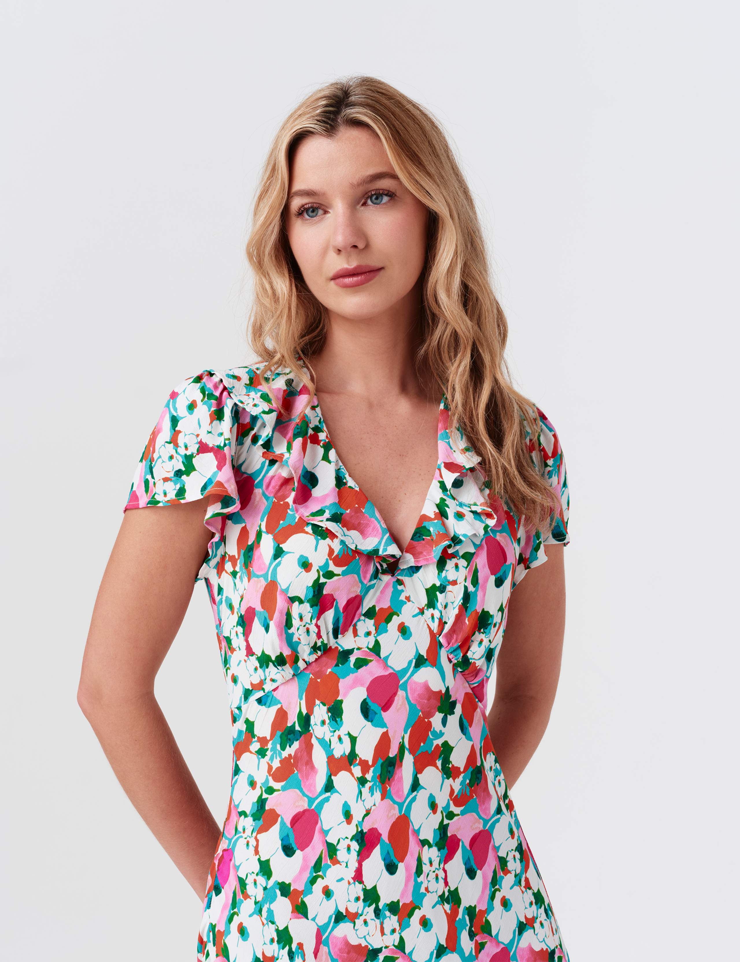 Crepe Floral V-Neck Midi Dress 7 of 9