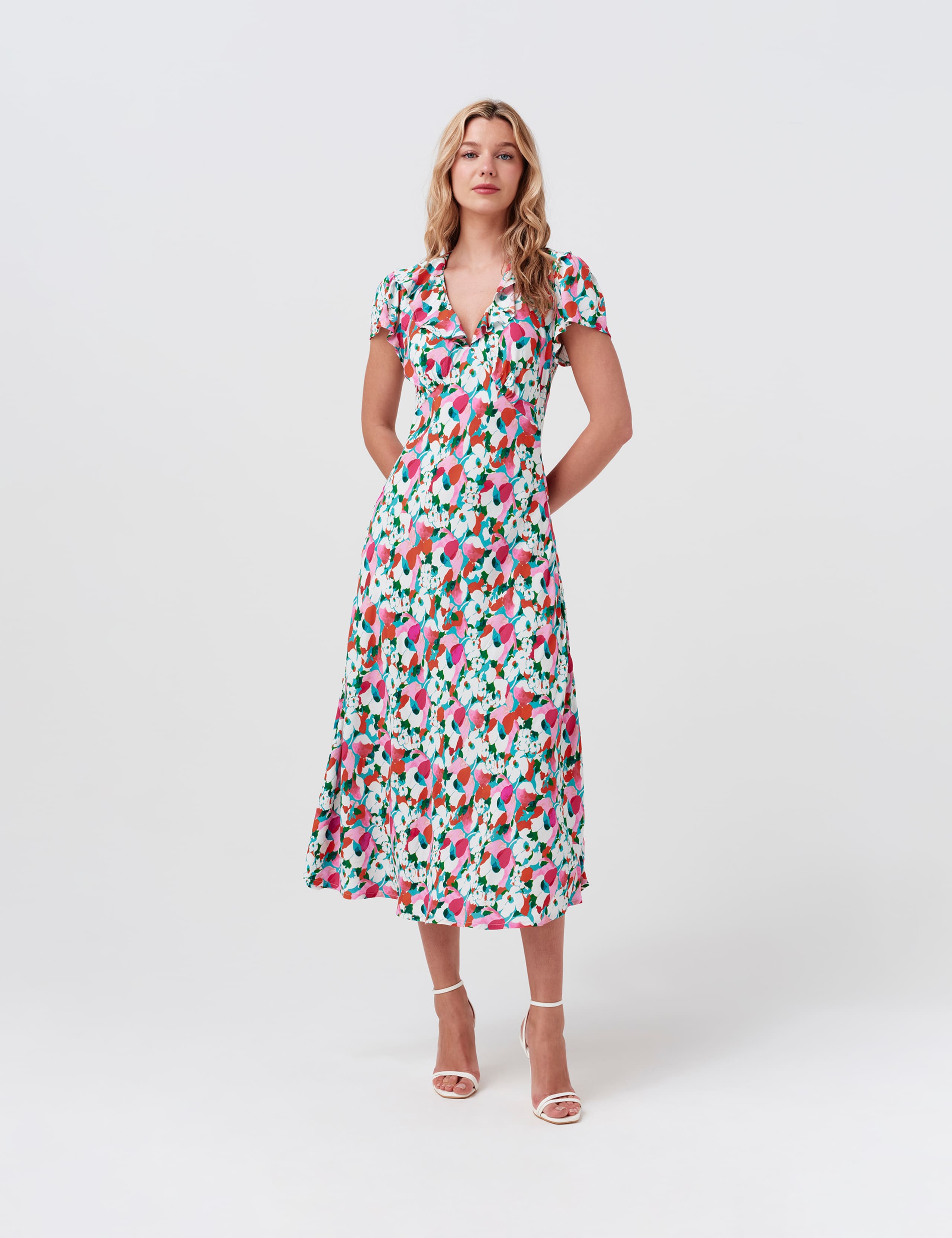 Crepe Floral V-Neck Midi Dress 8 of 9