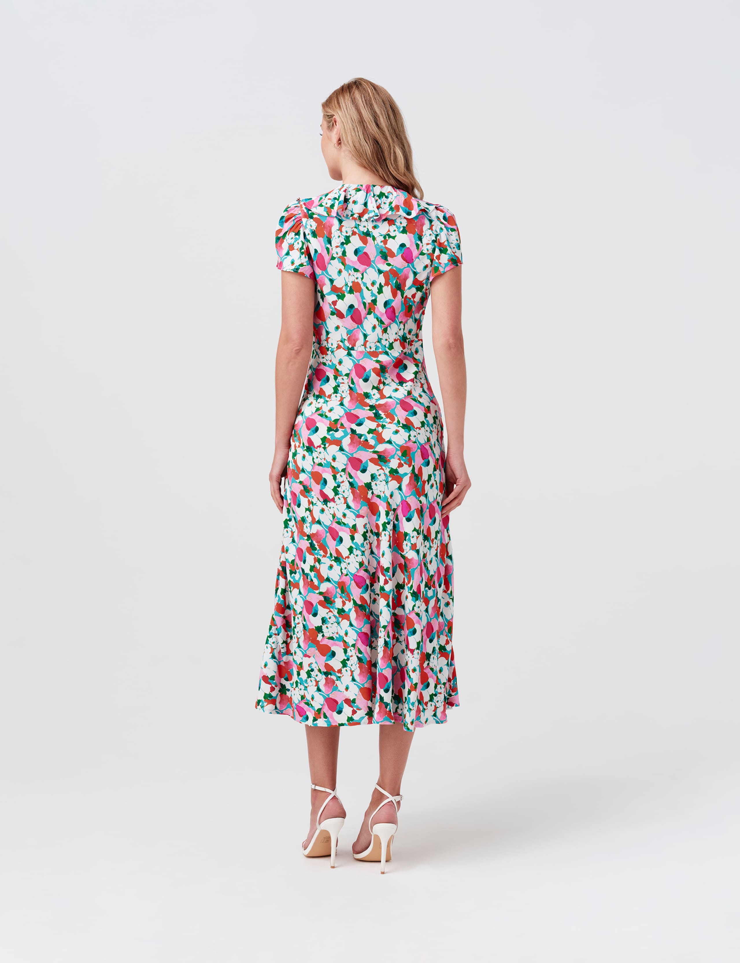 Crepe Floral V-Neck Midi Dress 9 of 9