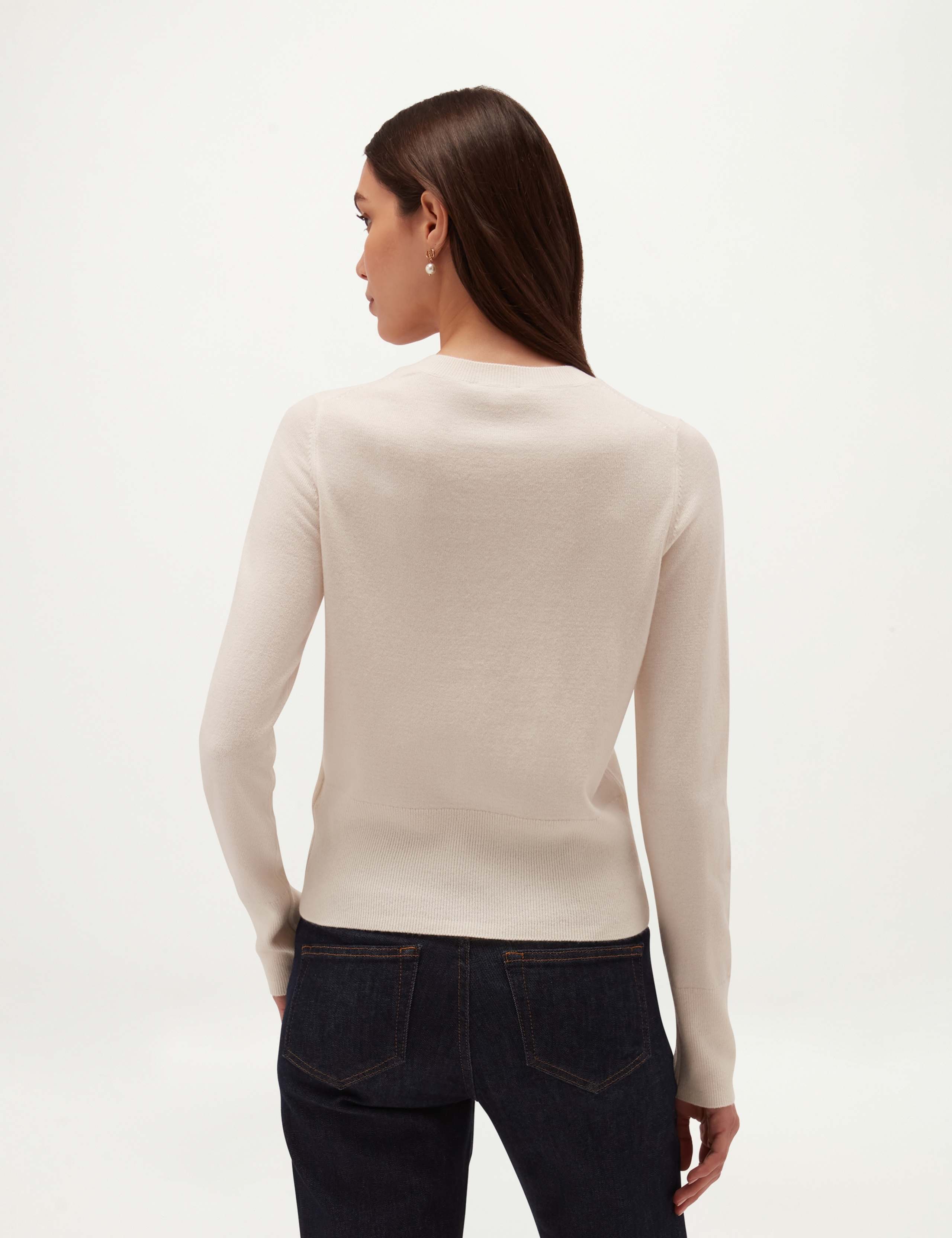 Merino Wool Cashmere Lace Detail Crew Neck Jumper 3 of 7