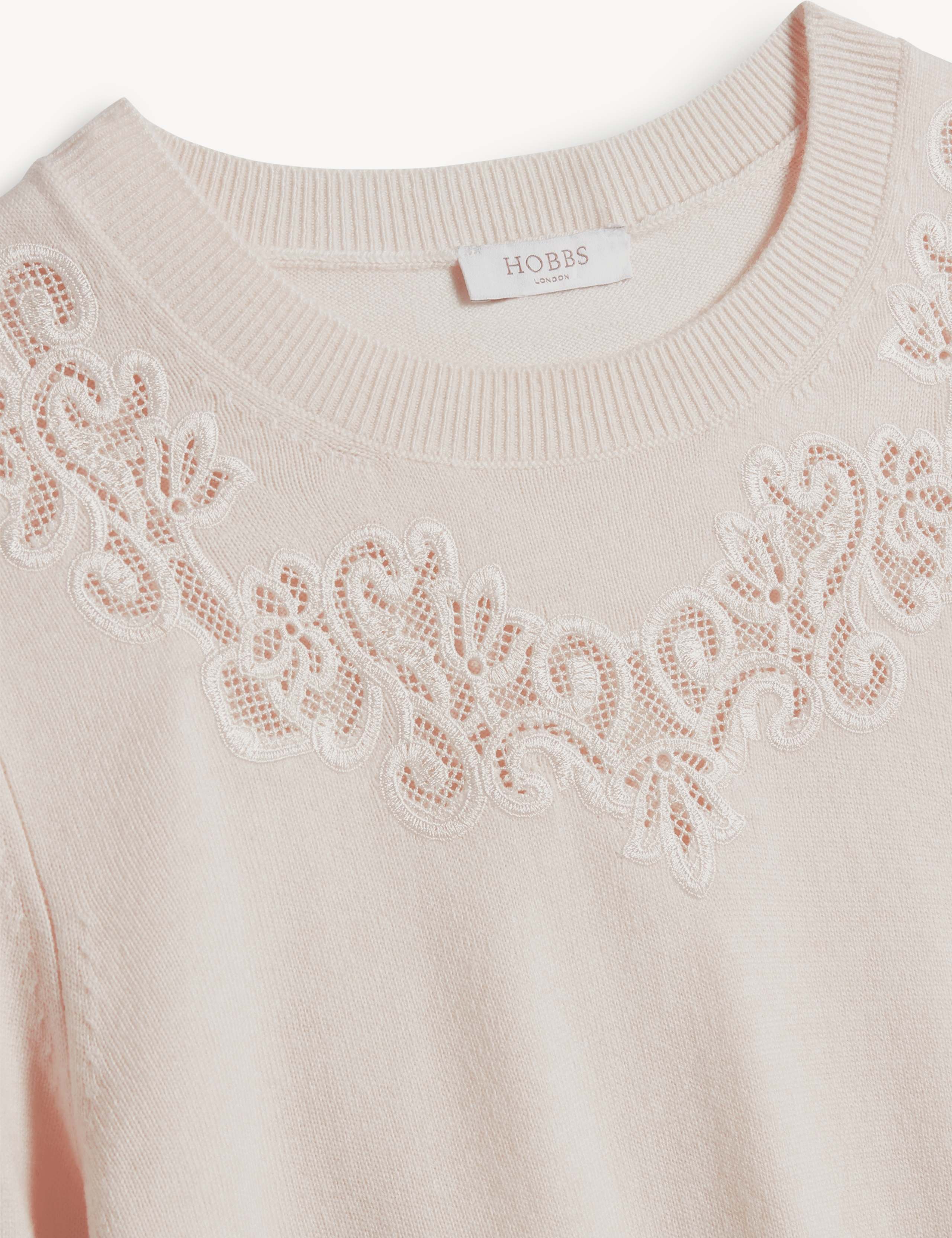 Merino Wool Cashmere Lace Detail Crew Neck Jumper 7 of 7