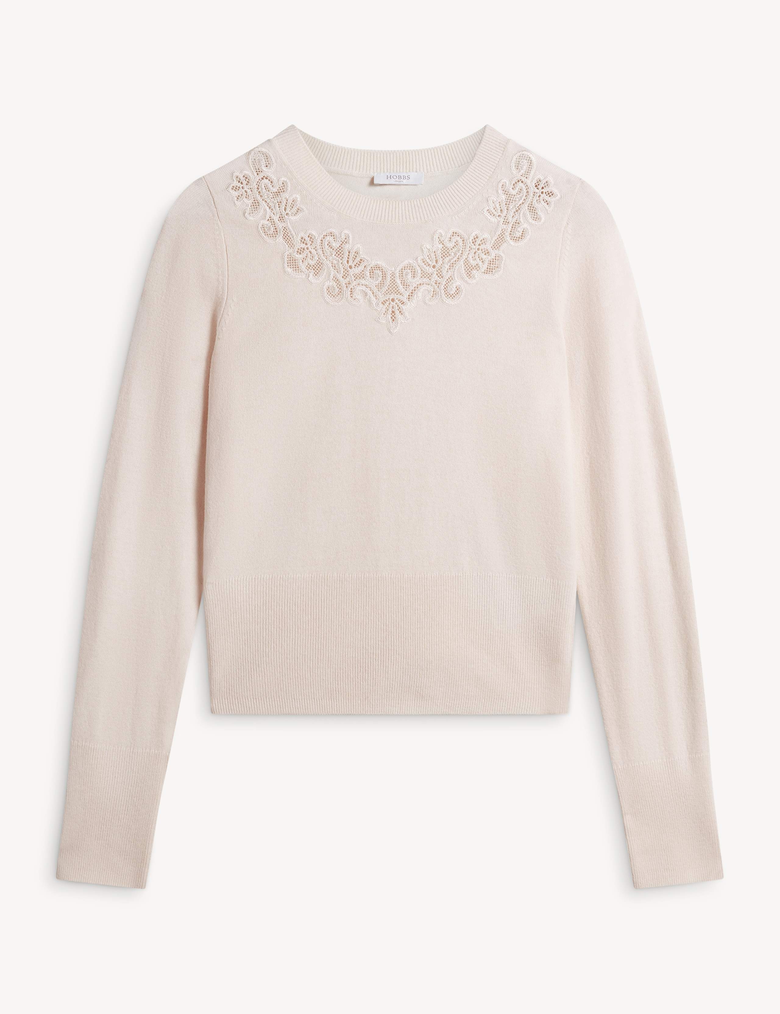 Merino Wool Cashmere Lace Detail Crew Neck Jumper 2 of 7