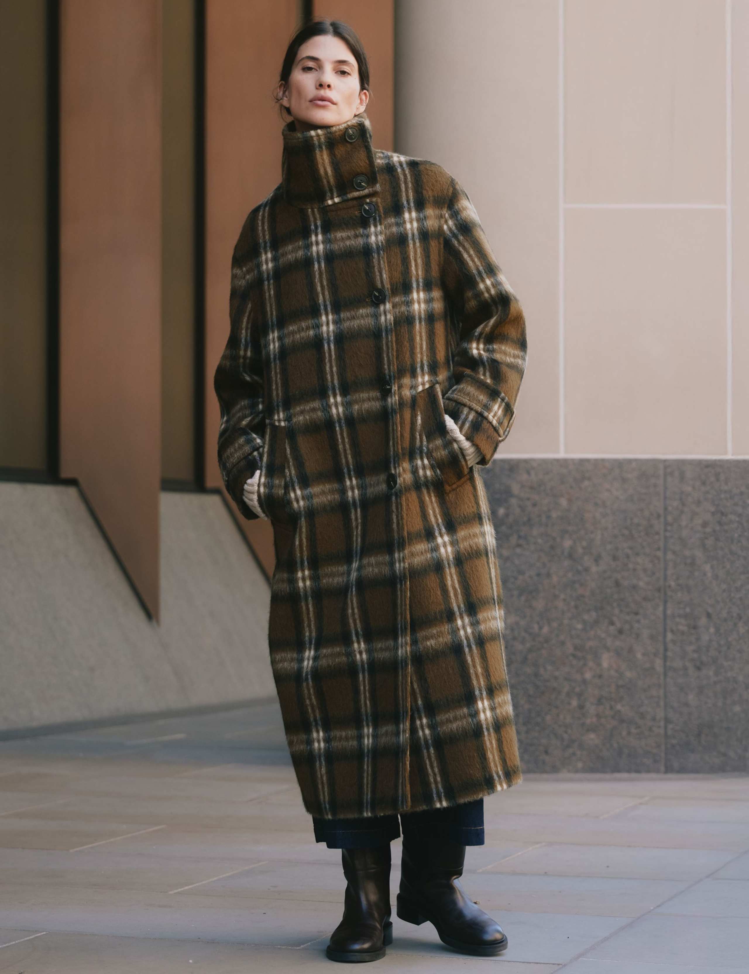 Checked Oversized Longline Coat with Wool 3 of 7