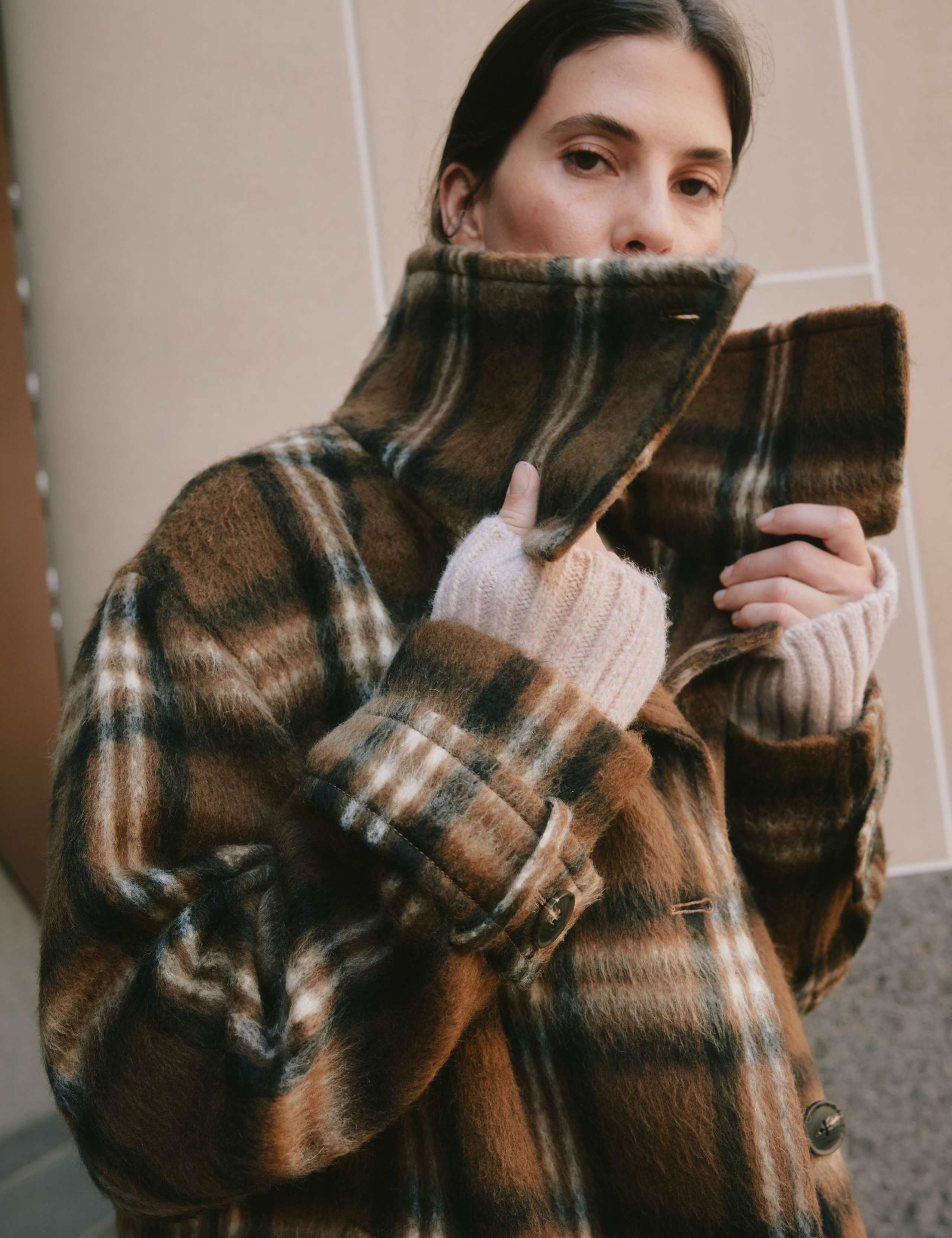 Checked Oversized Longline Coat with Wool 5 of 7