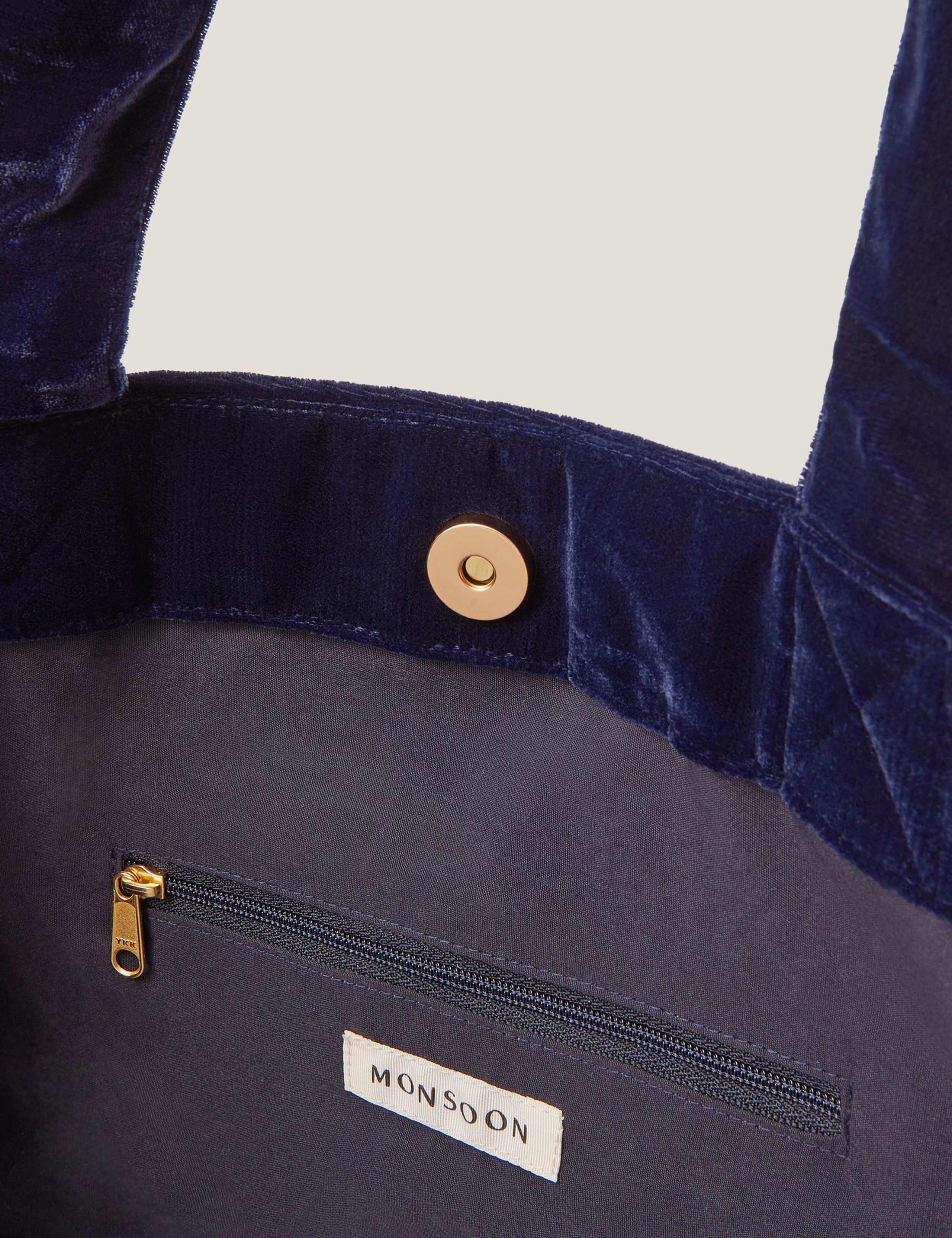 Velvet Embroidered Floral Tote Bag 2 of 4