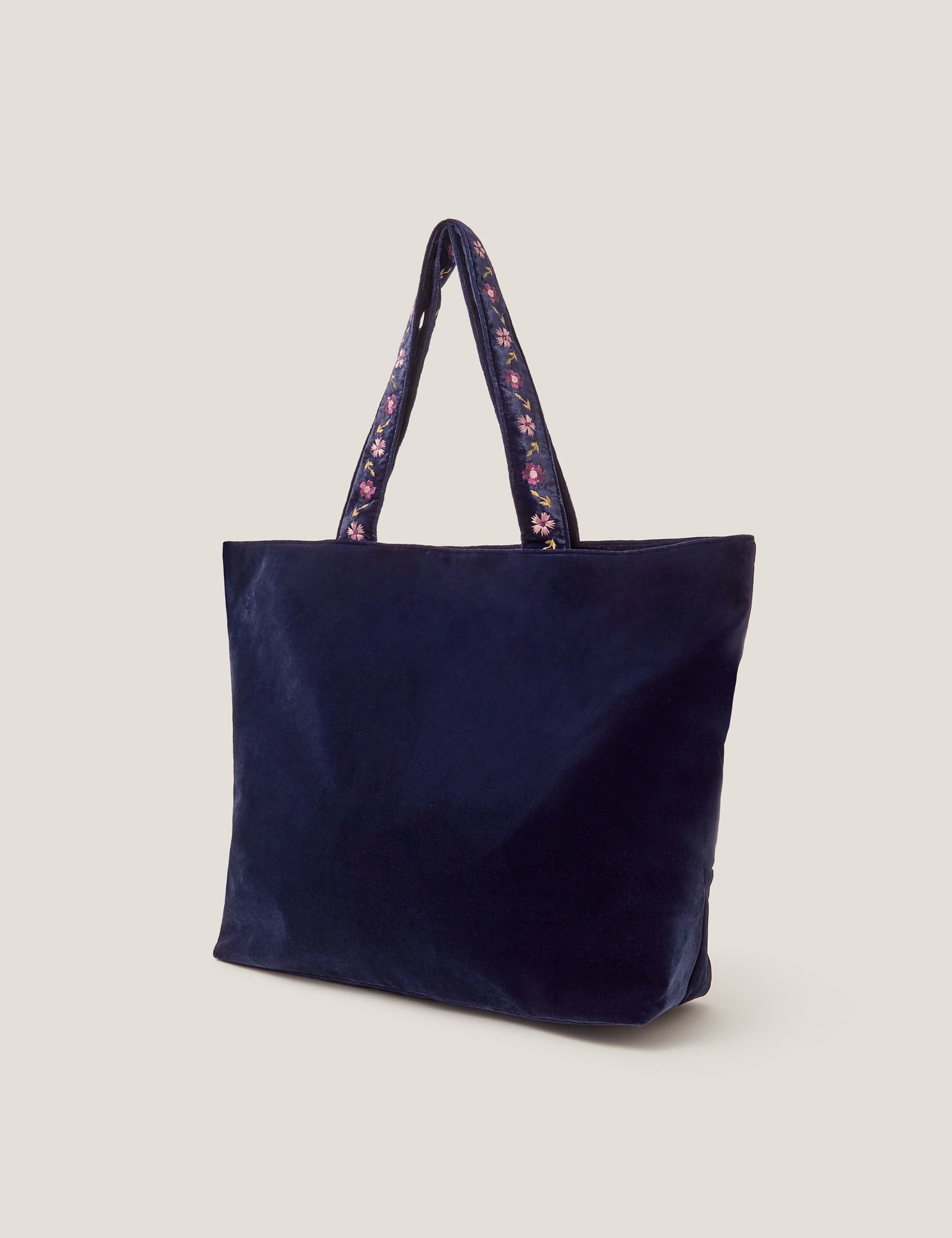 Velvet Embroidered Floral Tote Bag 3 of 4
