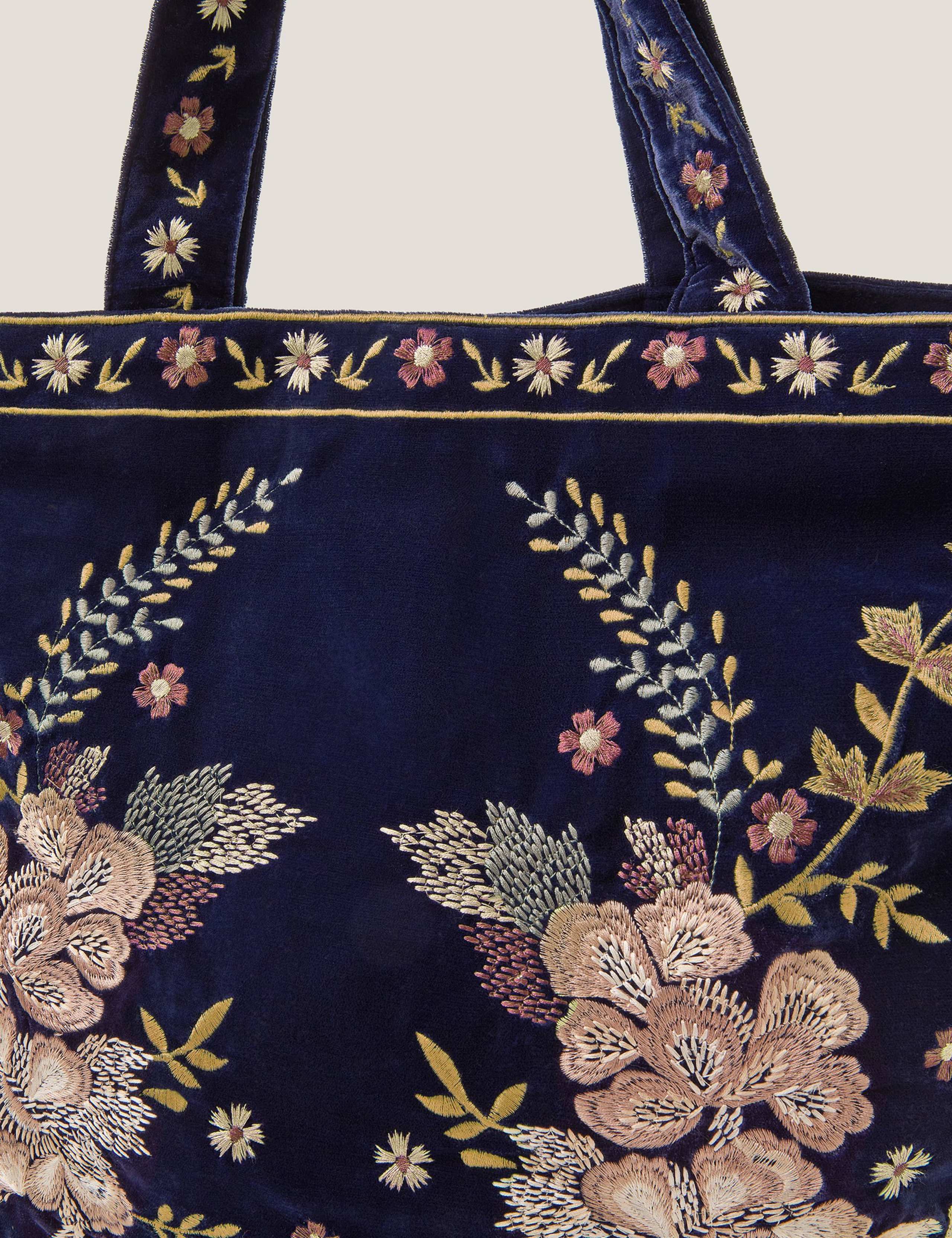 Velvet Embroidered Floral Tote Bag 4 of 4